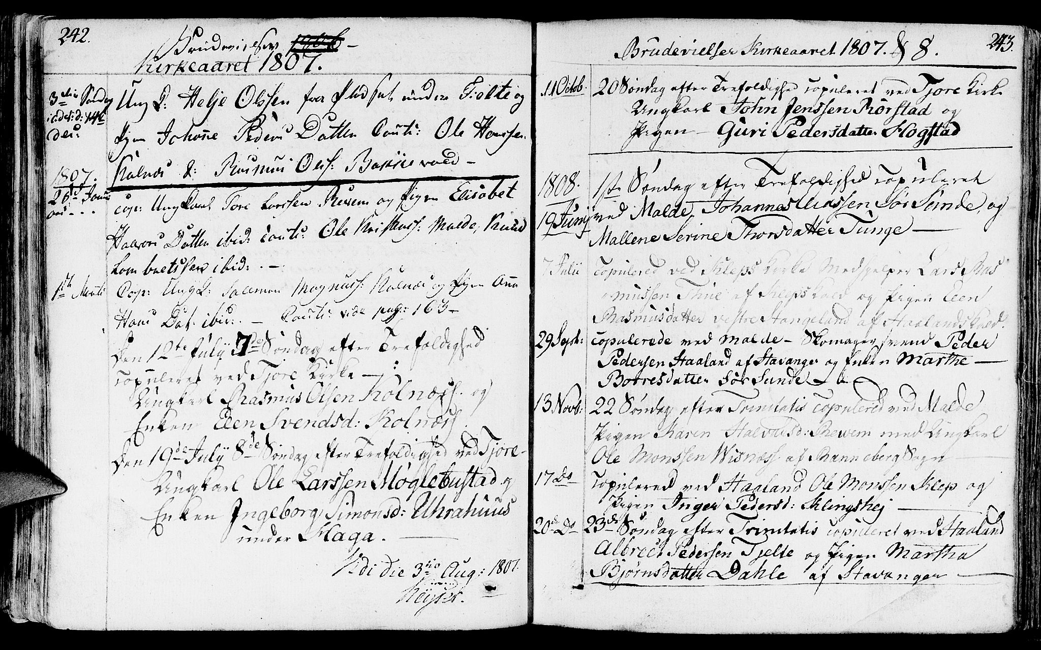 Håland sokneprestkontor, SAST/A-101802/001/30BA/L0003: Parish register (official) no. A 3, 1794-1815, p. 242-243