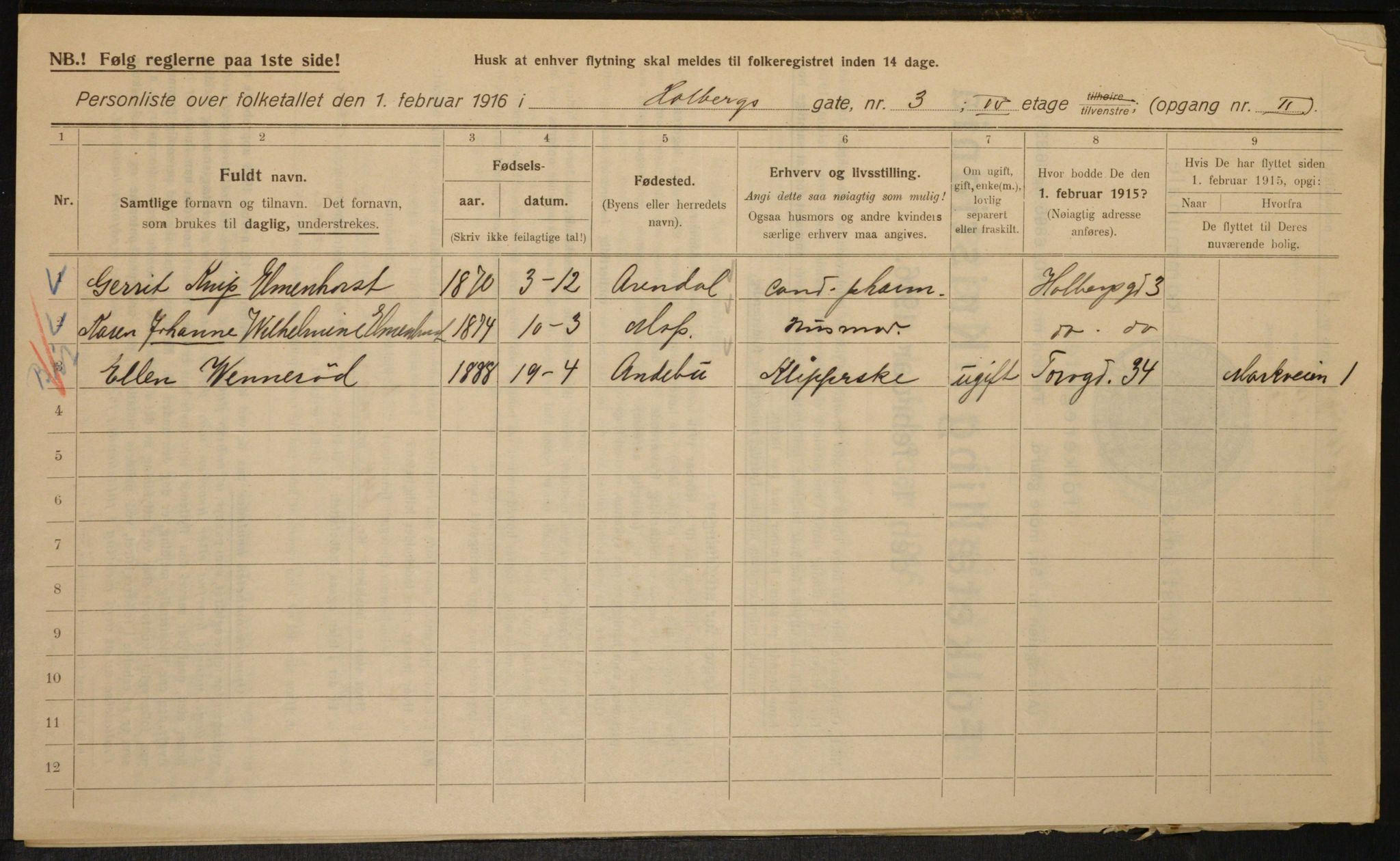 OBA, Municipal Census 1916 for Kristiania, 1916, p. 40908