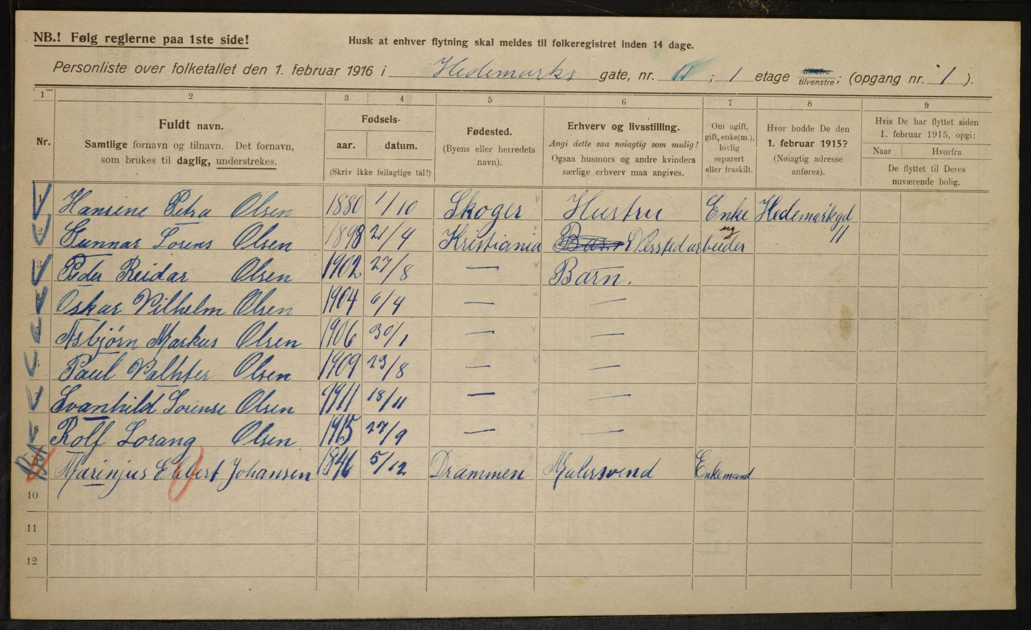 OBA, Municipal Census 1916 for Kristiania, 1916, p. 36525