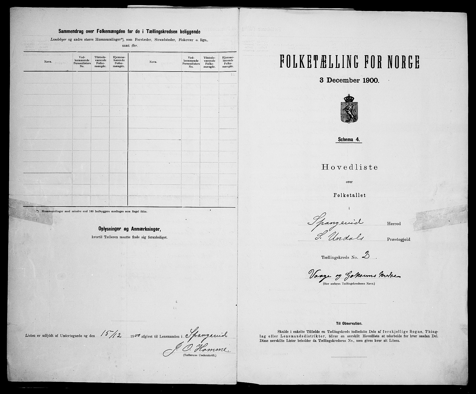 SAK, 1900 census for Spangereid, 1900, p. 16