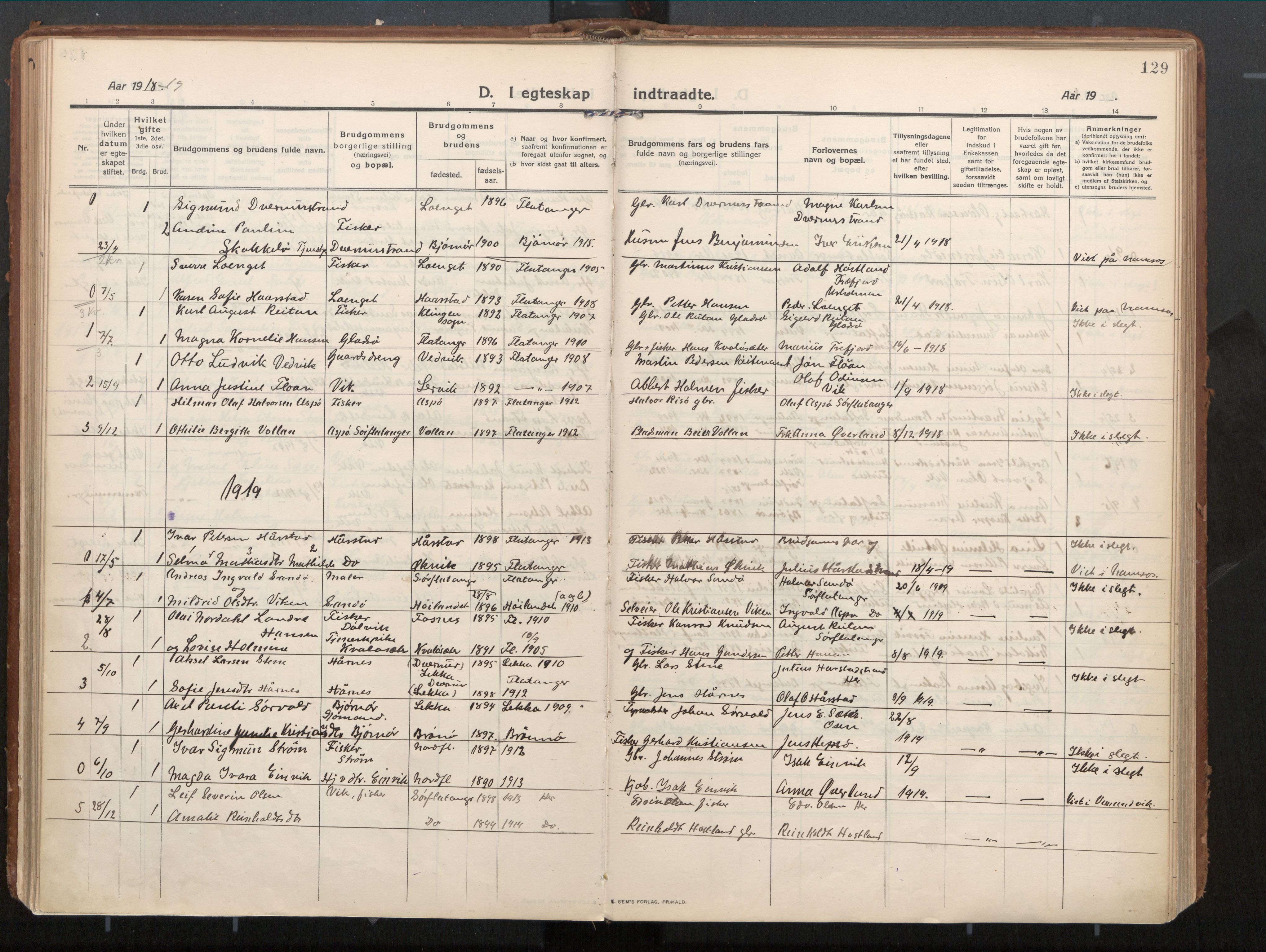 Ministerialprotokoller, klokkerbøker og fødselsregistre - Nord-Trøndelag, AV/SAT-A-1458/771/L0598: Parish register (official) no. 771A05, 1911-1937, p. 129