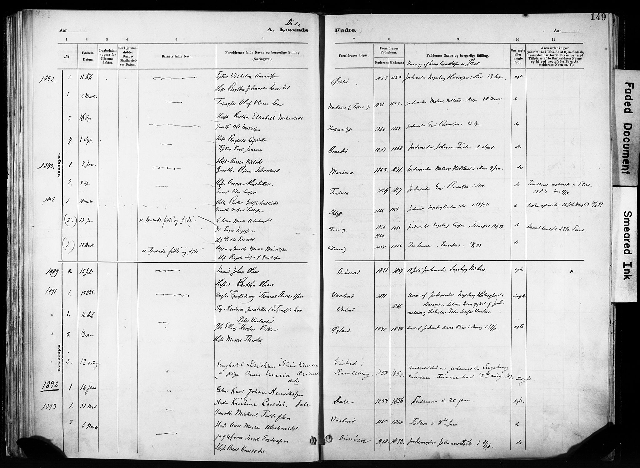 Hetland sokneprestkontor, SAST/A-101826/30/30BA/L0011: Parish register (official) no. A 11, 1884-1911, p. 149