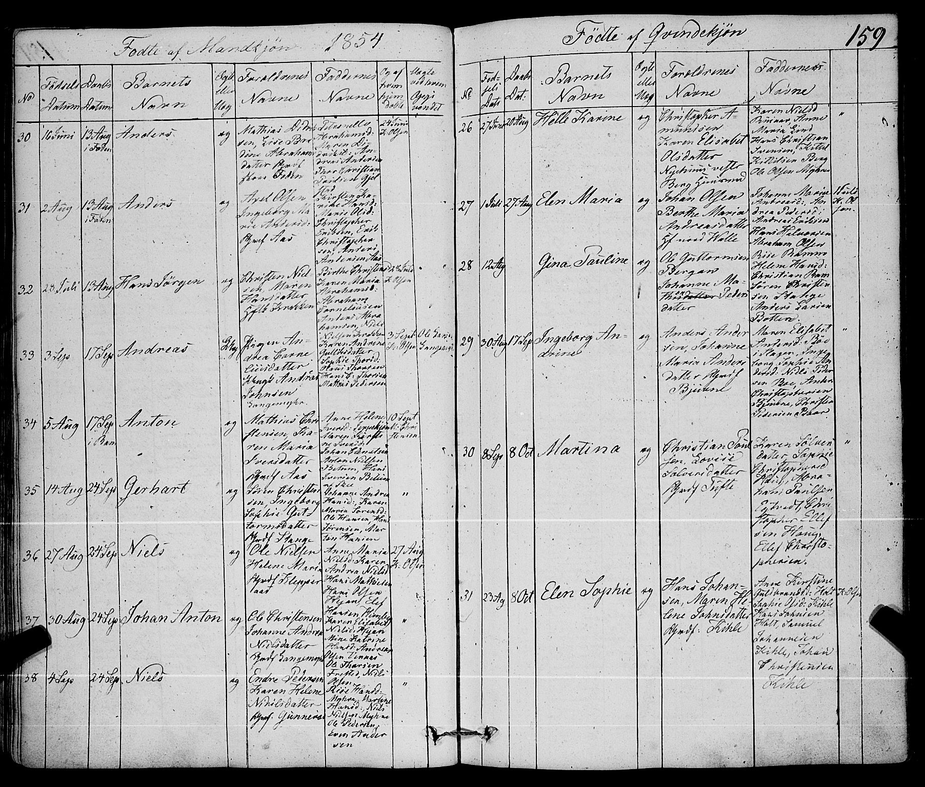 Ramnes kirkebøker, SAKO/A-314/F/Fa/L0005: Parish register (official) no. I 5, 1841-1861, p. 158-159