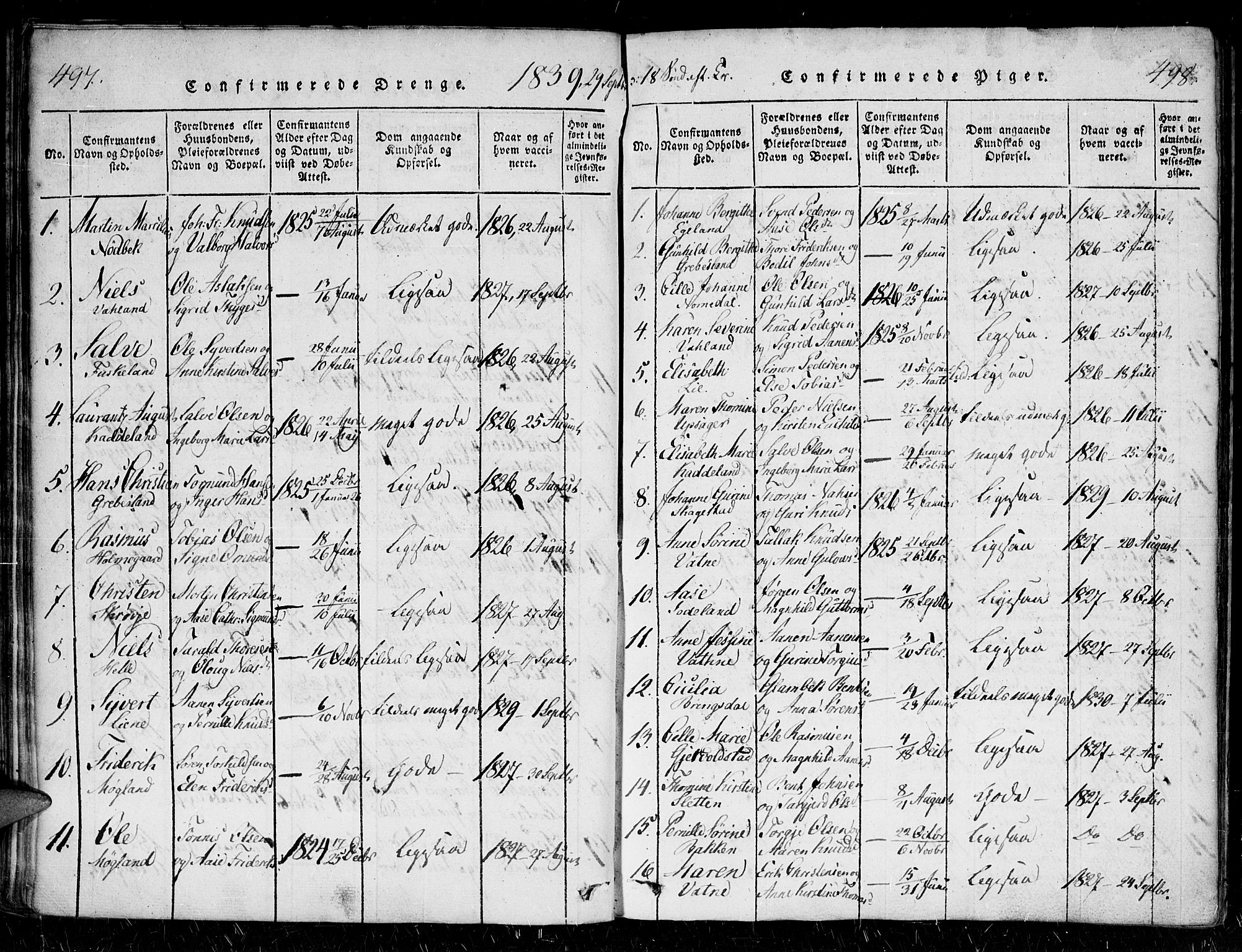 Holum sokneprestkontor, AV/SAK-1111-0022/F/Fa/Faa/L0004: Parish register (official) no. A 4, 1820-1849, p. 497-498