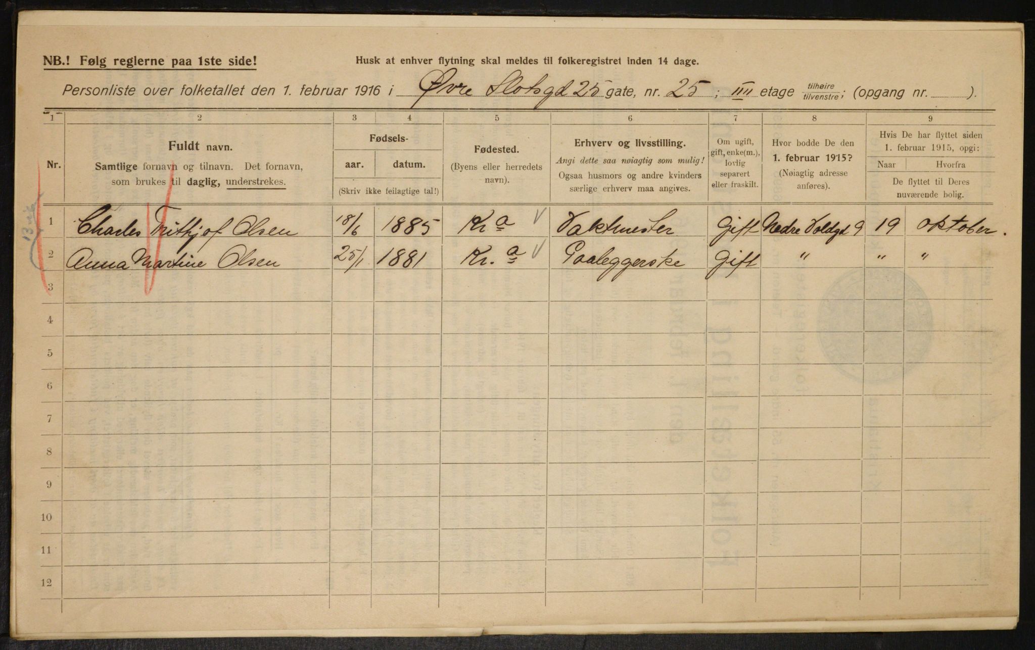 OBA, Municipal Census 1916 for Kristiania, 1916, p. 133719