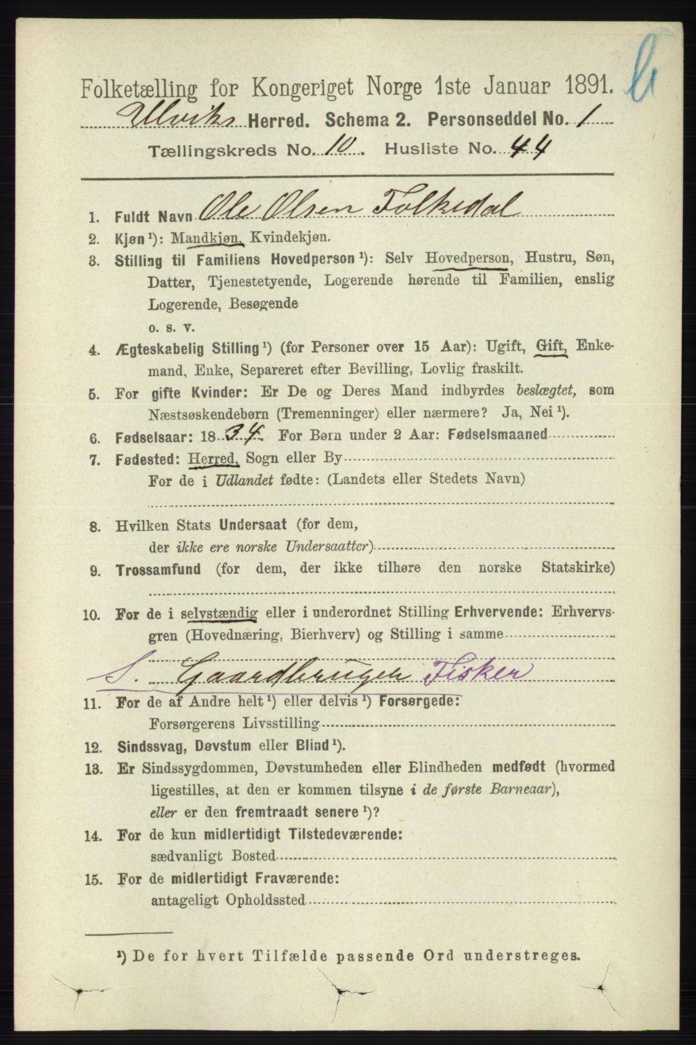 RA, 1891 census for 1233 Ulvik, 1891, p. 3431