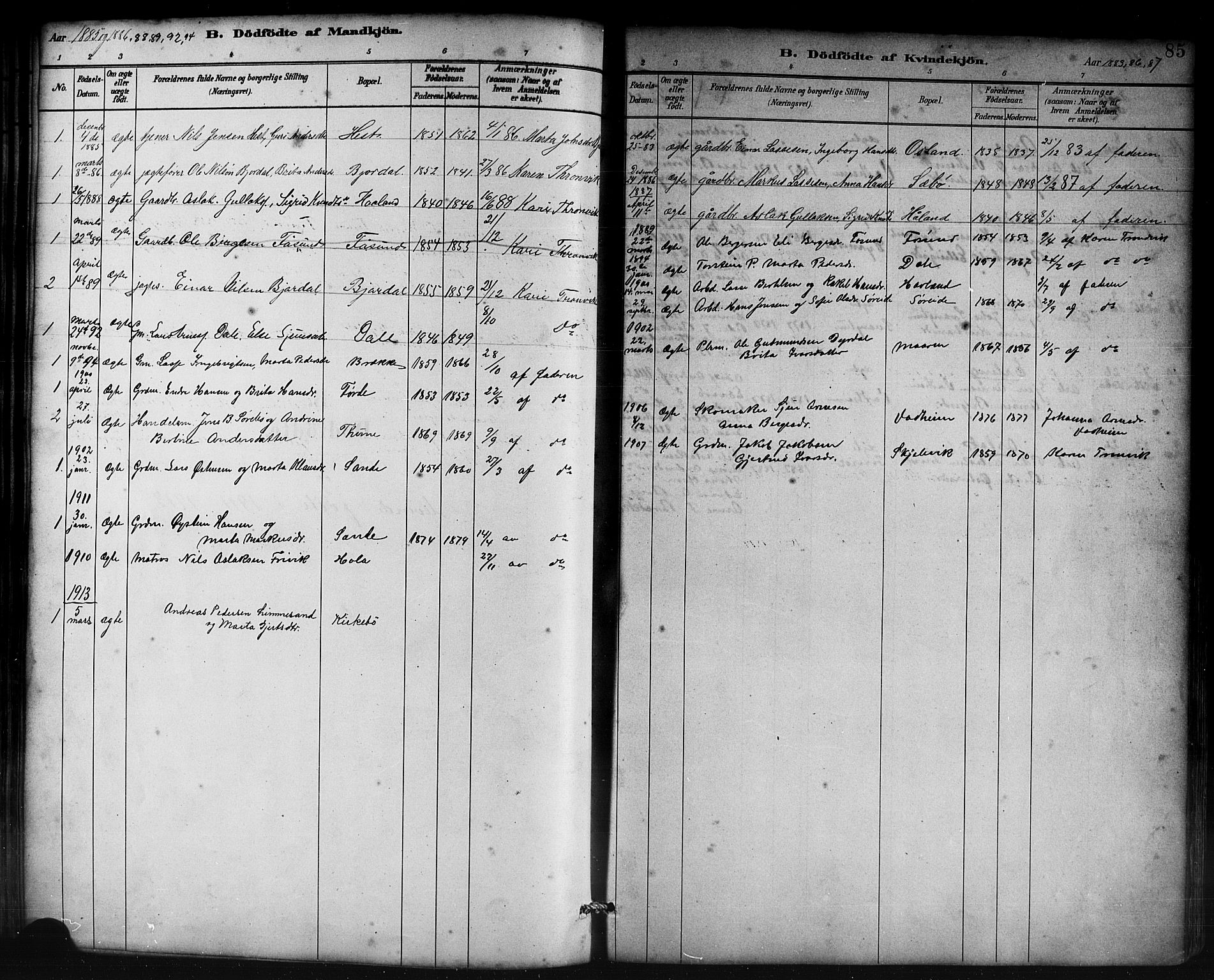 Lavik sokneprestembete, AV/SAB-A-80901: Parish register (copy) no. B 3, 1882-1913, p. 85