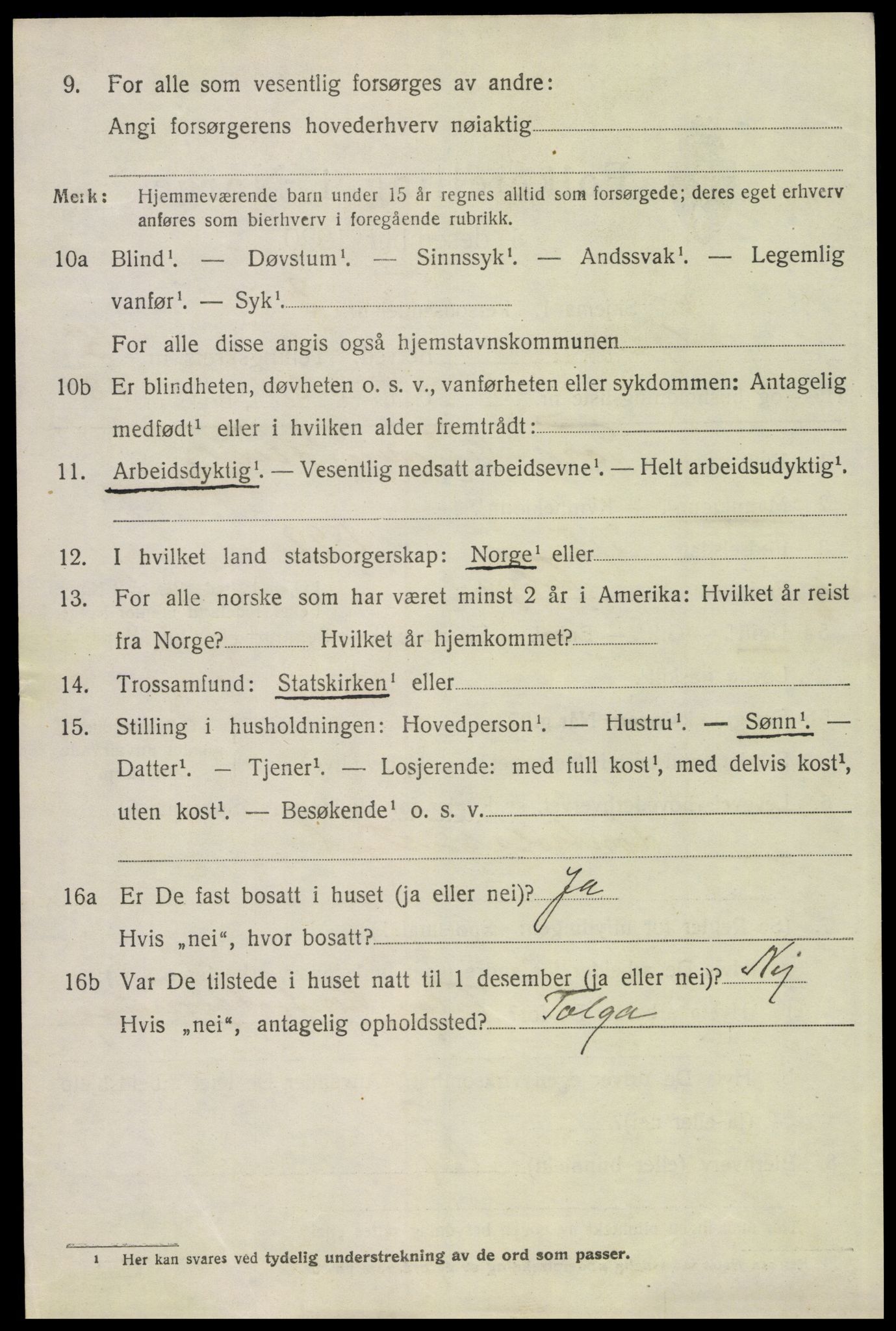 SAH, 1920 census for Tolga, 1920, p. 6876