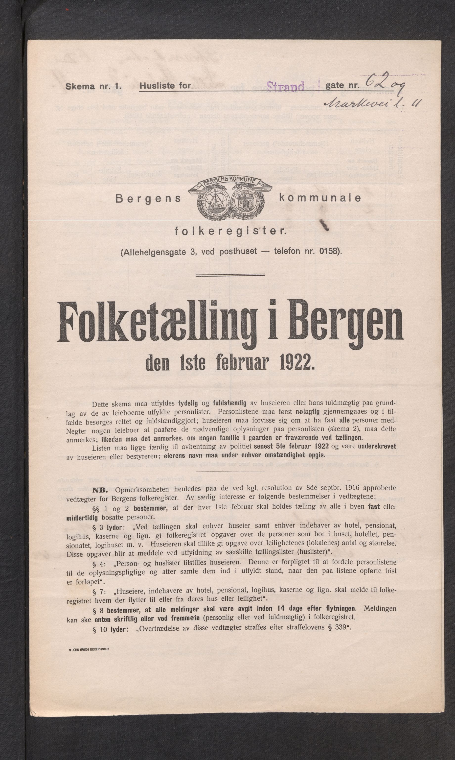 SAB, Municipal Census 1922 for Bergen, 1922, p. 39757