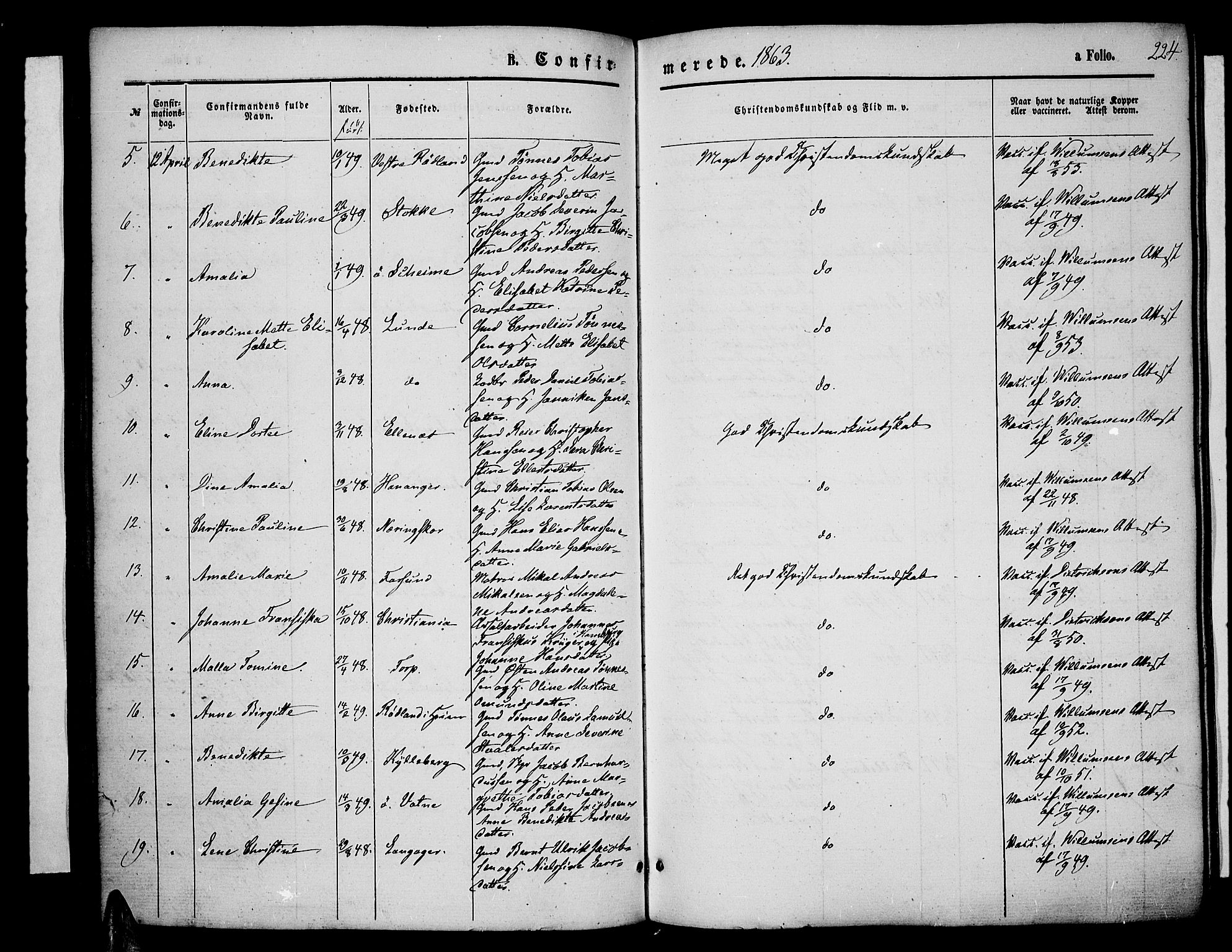 Lista sokneprestkontor, AV/SAK-1111-0027/F/Fb/L0003: Parish register (copy) no. B 3, 1862-1877, p. 224