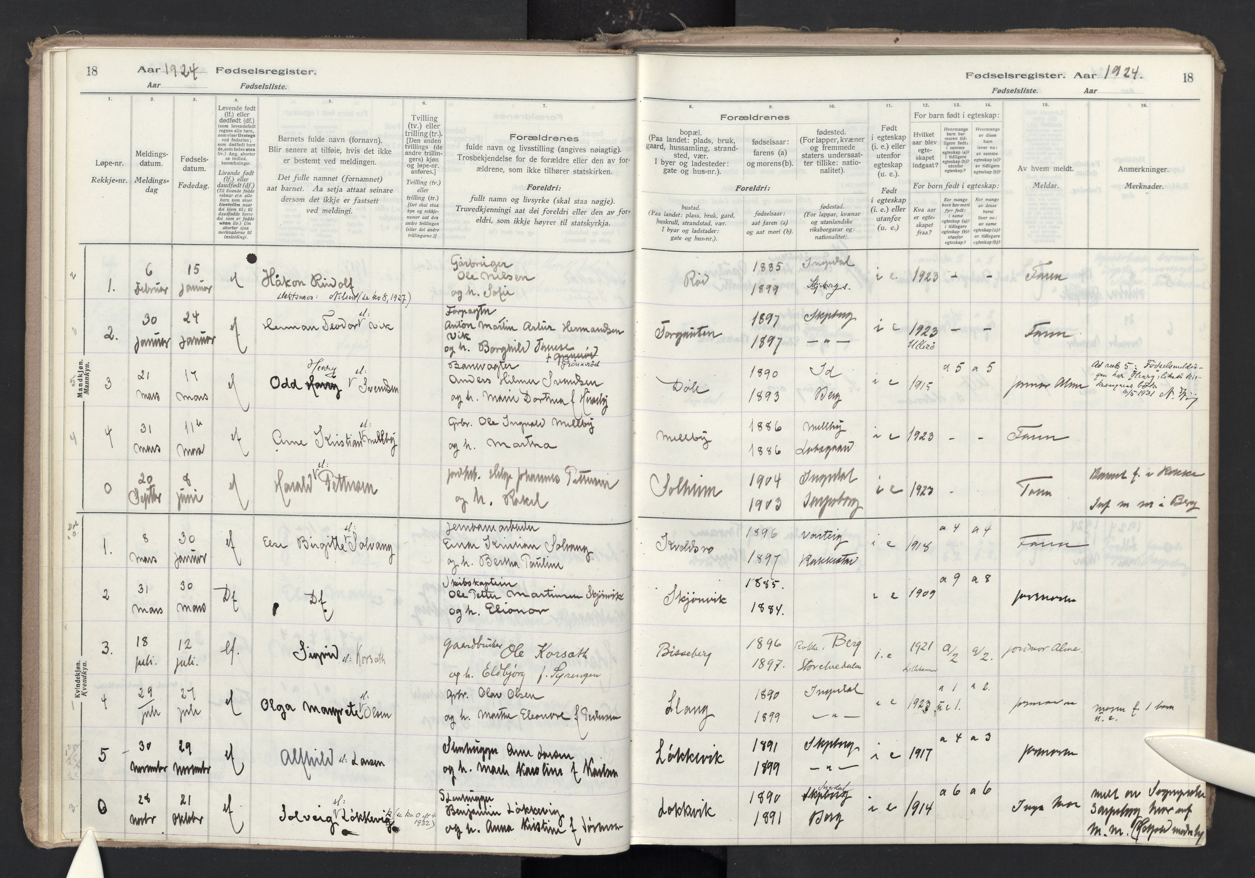 Skjeberg prestekontor Kirkebøker, AV/SAO-A-10923/J/Jc/L0001: Birth register no. III 1, 1916-1986, p. 18