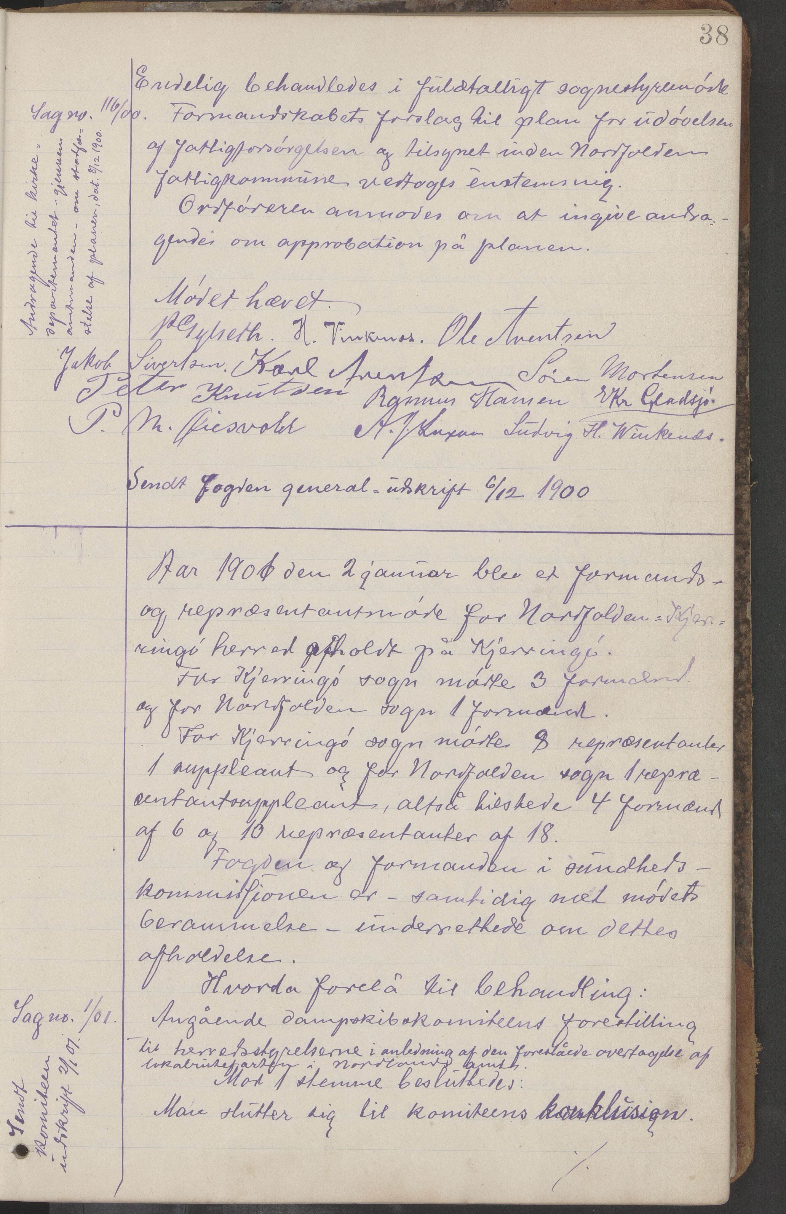 Kjerringøy kommune. Formannskapet, AIN/K-18441.150/A/Aa/L0002: Forhandlingsprotokoll Norfolden- Kjerringø formanskap, 1900-1911, p. 38