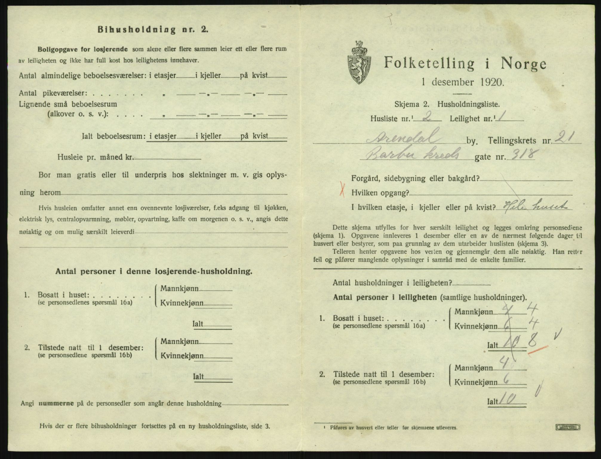 SAK, 1920 census for Arendal, 1920, p. 8480