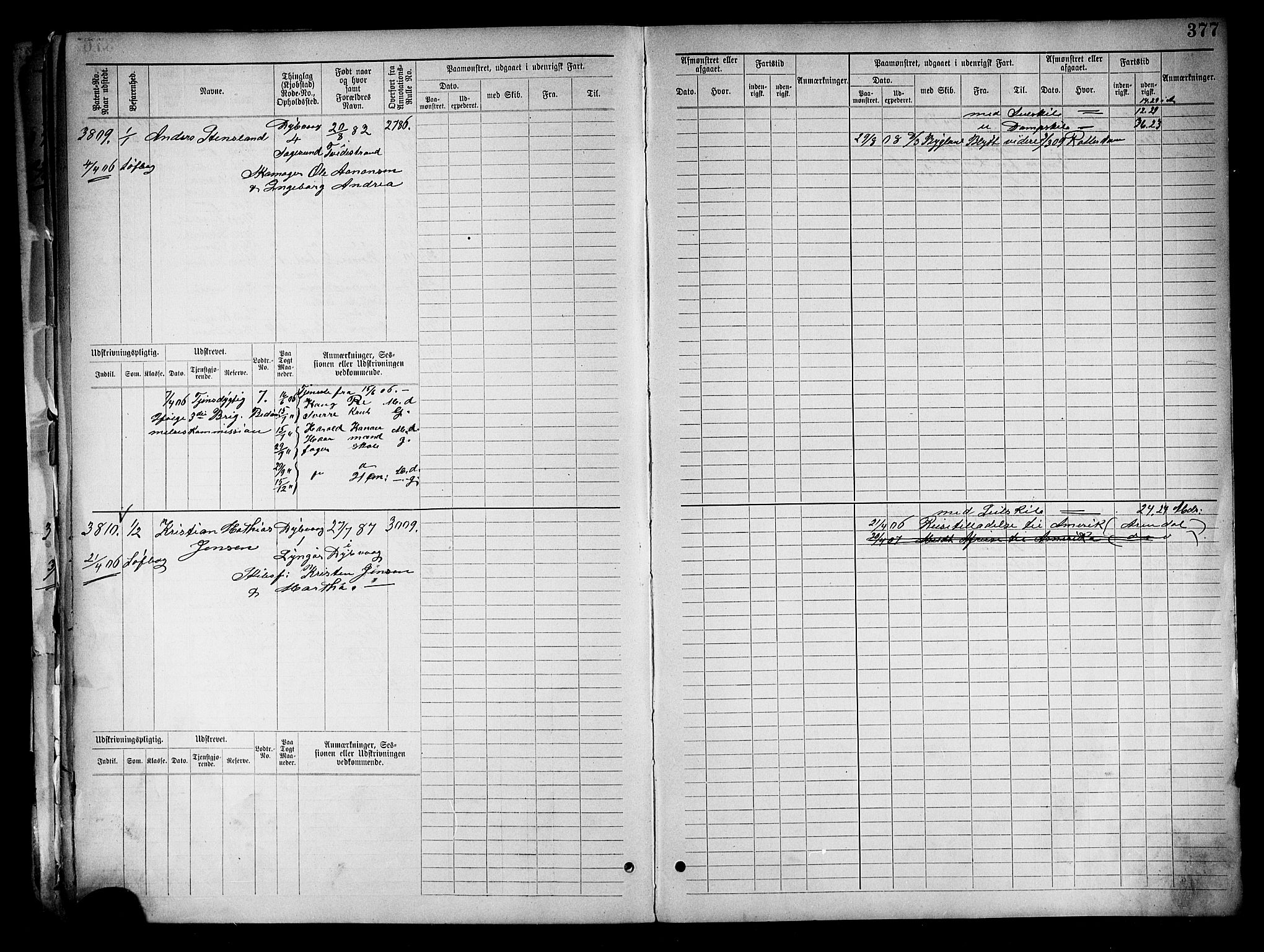 Tvedestrand mønstringskrets, SAK/2031-0011/F/Fb/L0019: Hovedrulle nr 3057-3818, U-35, 1892-1906, p. 389