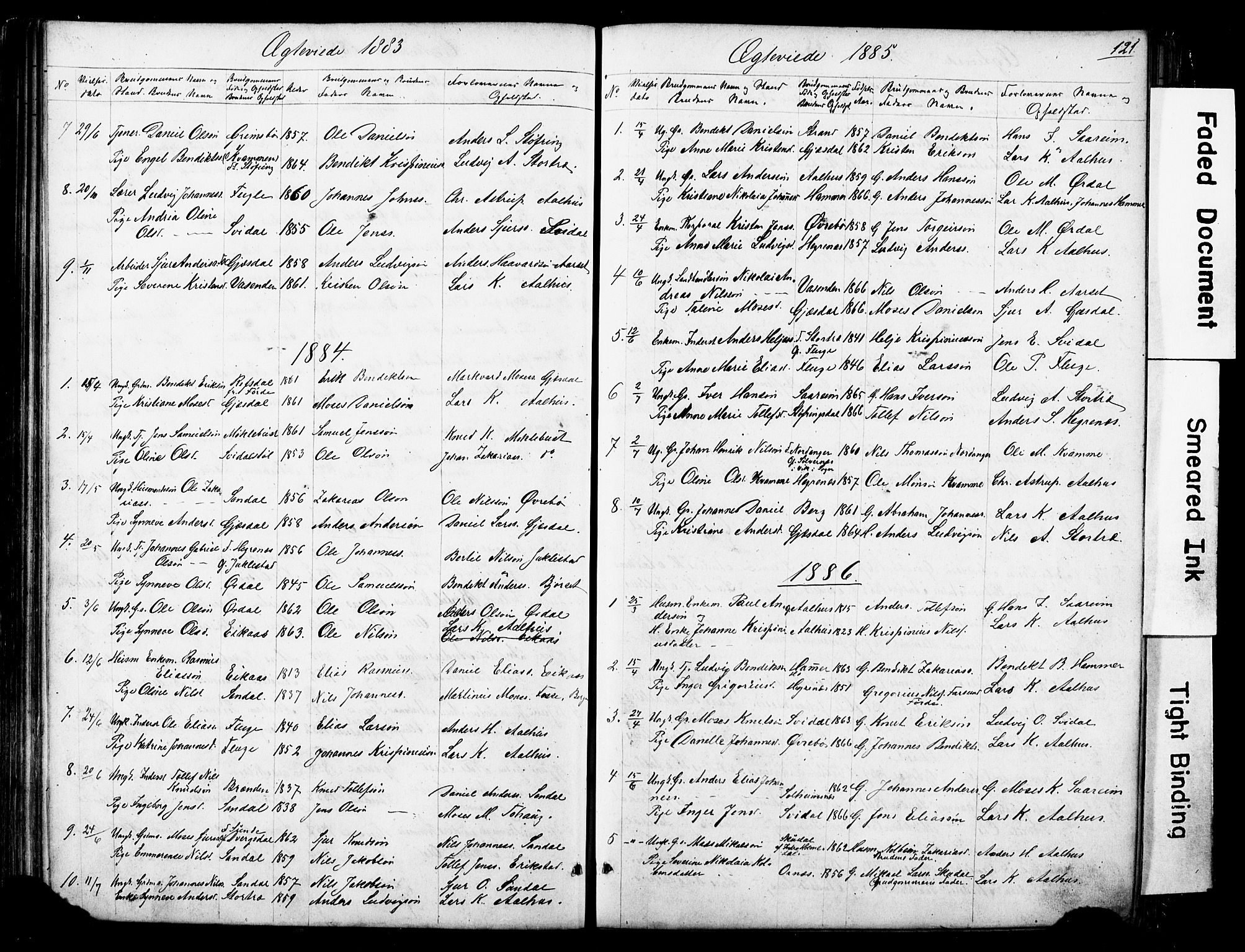 Jølster sokneprestembete, SAB/A-80701/H/Hab/Haba/L0001: Parish register (copy) no. A 1, 1853-1894, p. 121