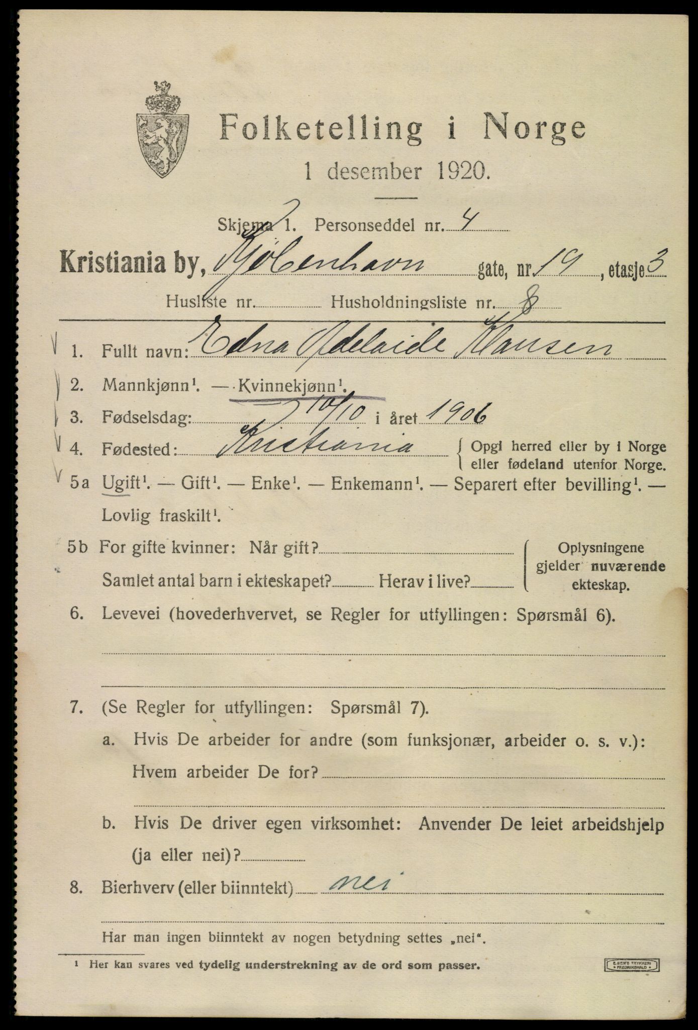 SAO, 1920 census for Kristiania, 1920, p. 341995