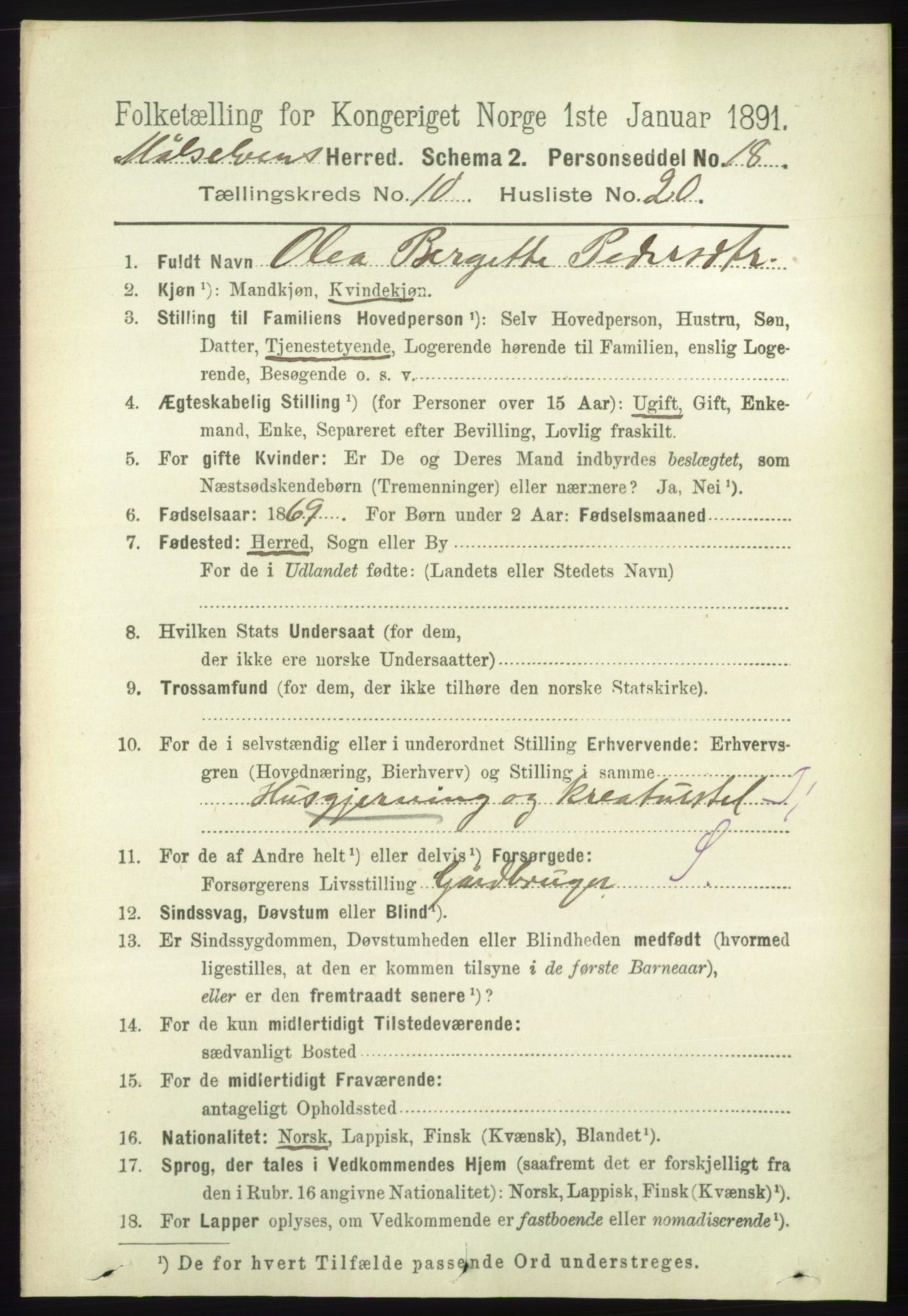 RA, 1891 census for 1924 Målselv, 1891, p. 3156