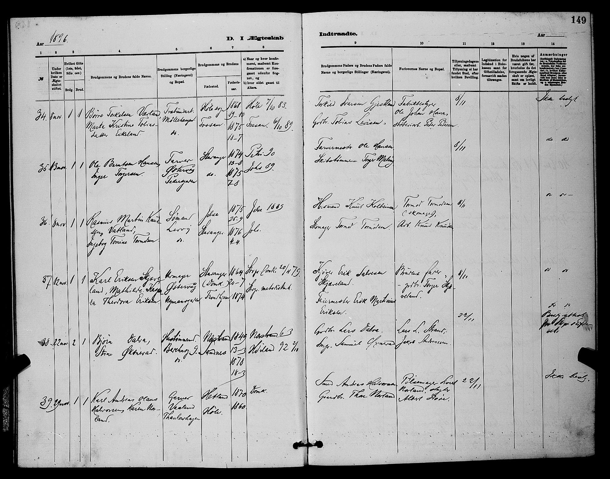 St. Johannes sokneprestkontor, AV/SAST-A-101814/001/30/30BB/L0001: Parish register (copy) no. B 1, 1885-1897, p. 149