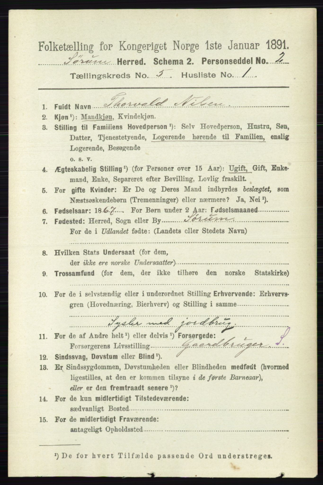 RA, 1891 census for 0226 Sørum, 1891, p. 2311