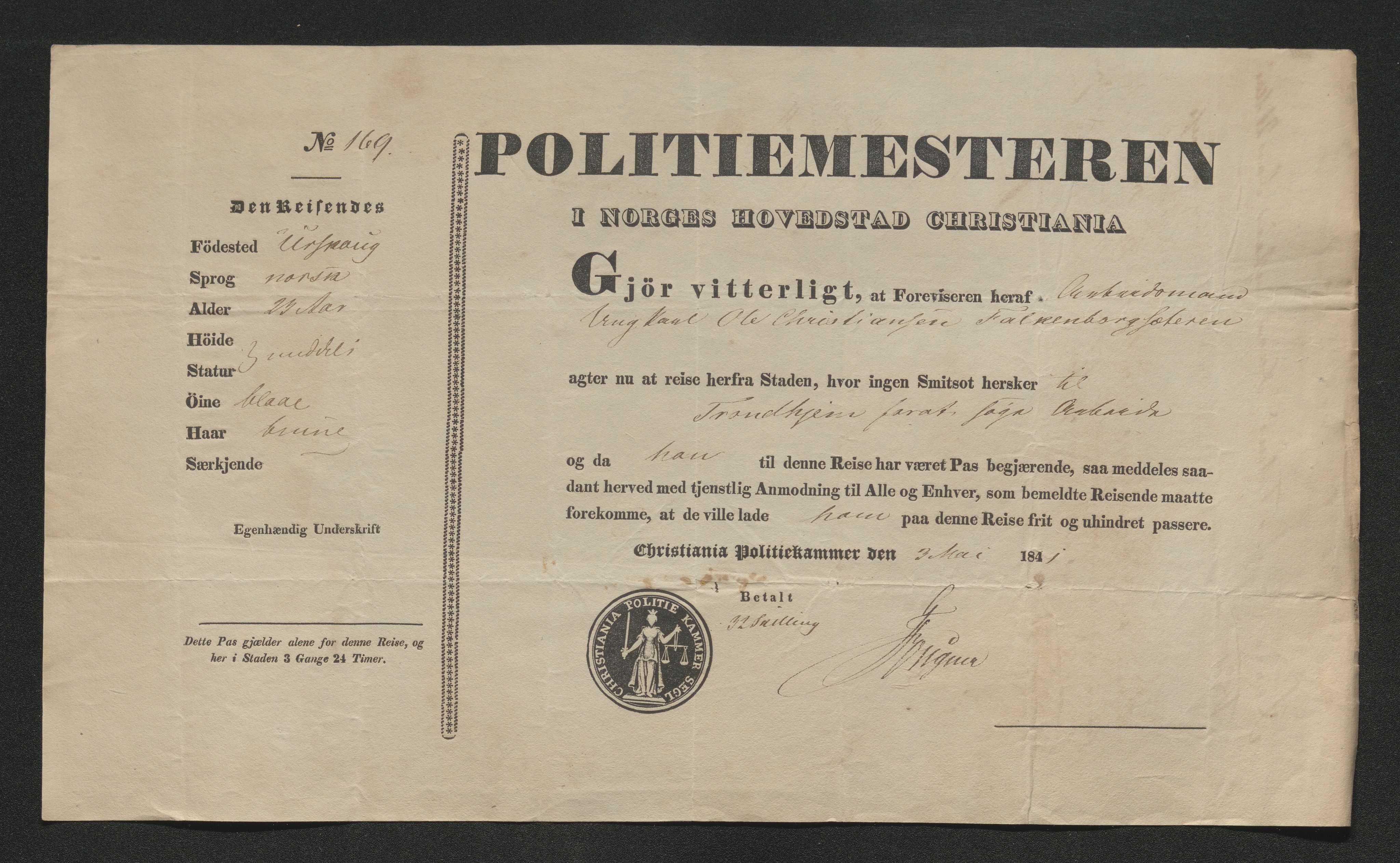 Drammen politikammer, AV/SAKO-A-623/I/Ia/Iab/L0006: Innleverte pass, 1841-1842, p. 202