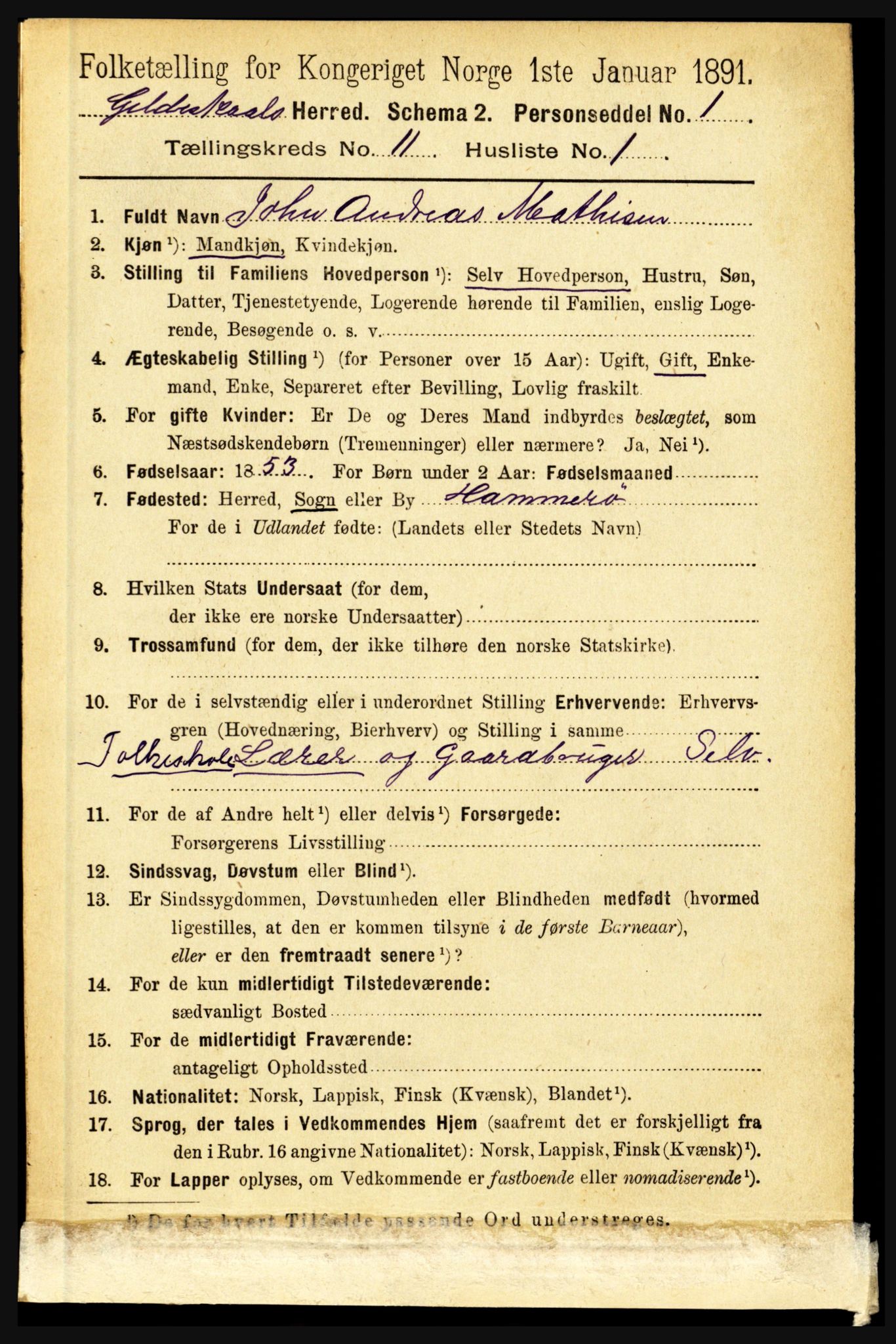 RA, 1891 census for 1838 Gildeskål, 1891, p. 3201