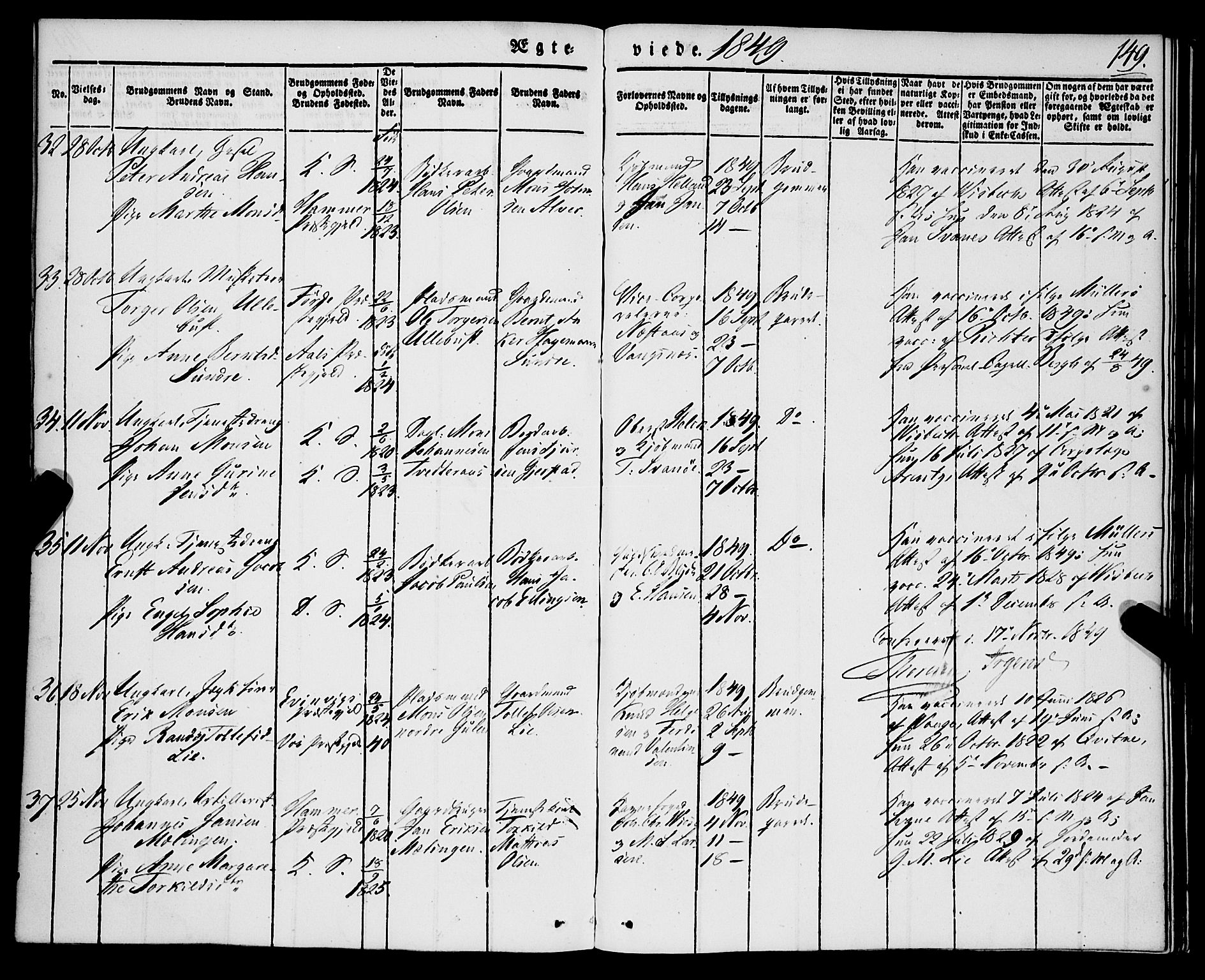 Korskirken sokneprestembete, AV/SAB-A-76101/H/Haa/L0034: Parish register (official) no. D 1, 1832-1852, p. 149