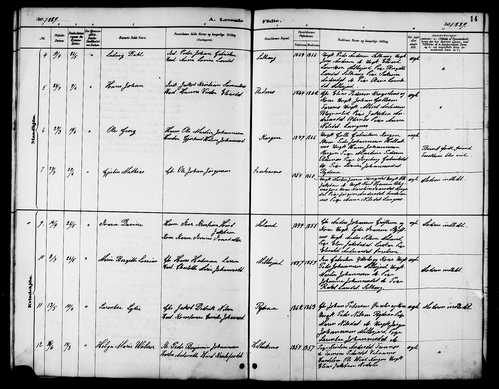 Ministerialprotokoller, klokkerbøker og fødselsregistre - Nordland, AV/SAT-A-1459/826/L0383: Parish register (copy) no. 826C03, 1887-1896, p. 14