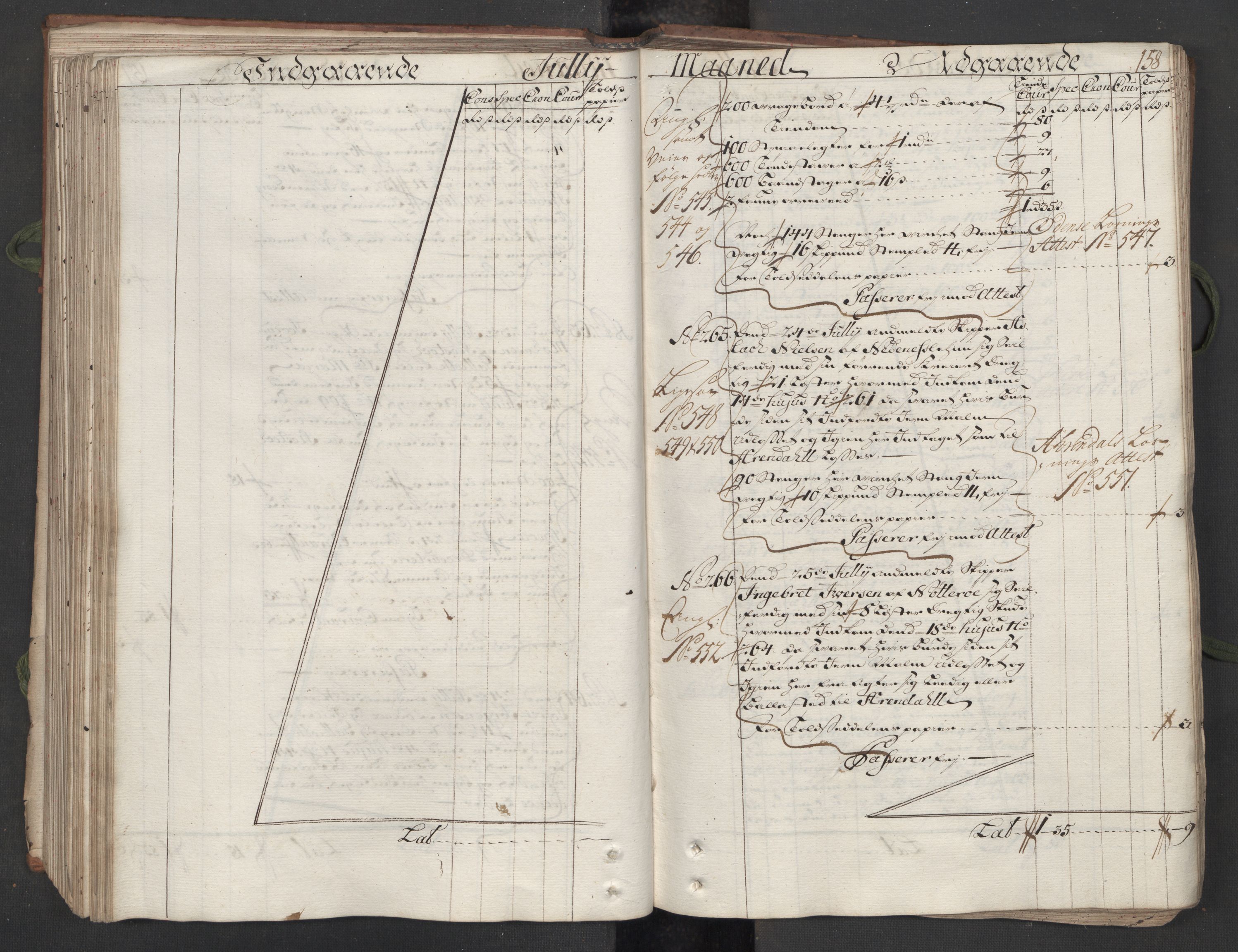 Generaltollkammeret, tollregnskaper, AV/RA-EA-5490/R12/L0009/0001: Tollregnskaper Langesund / Hovedtollbok, 1733, p. 157b-158a