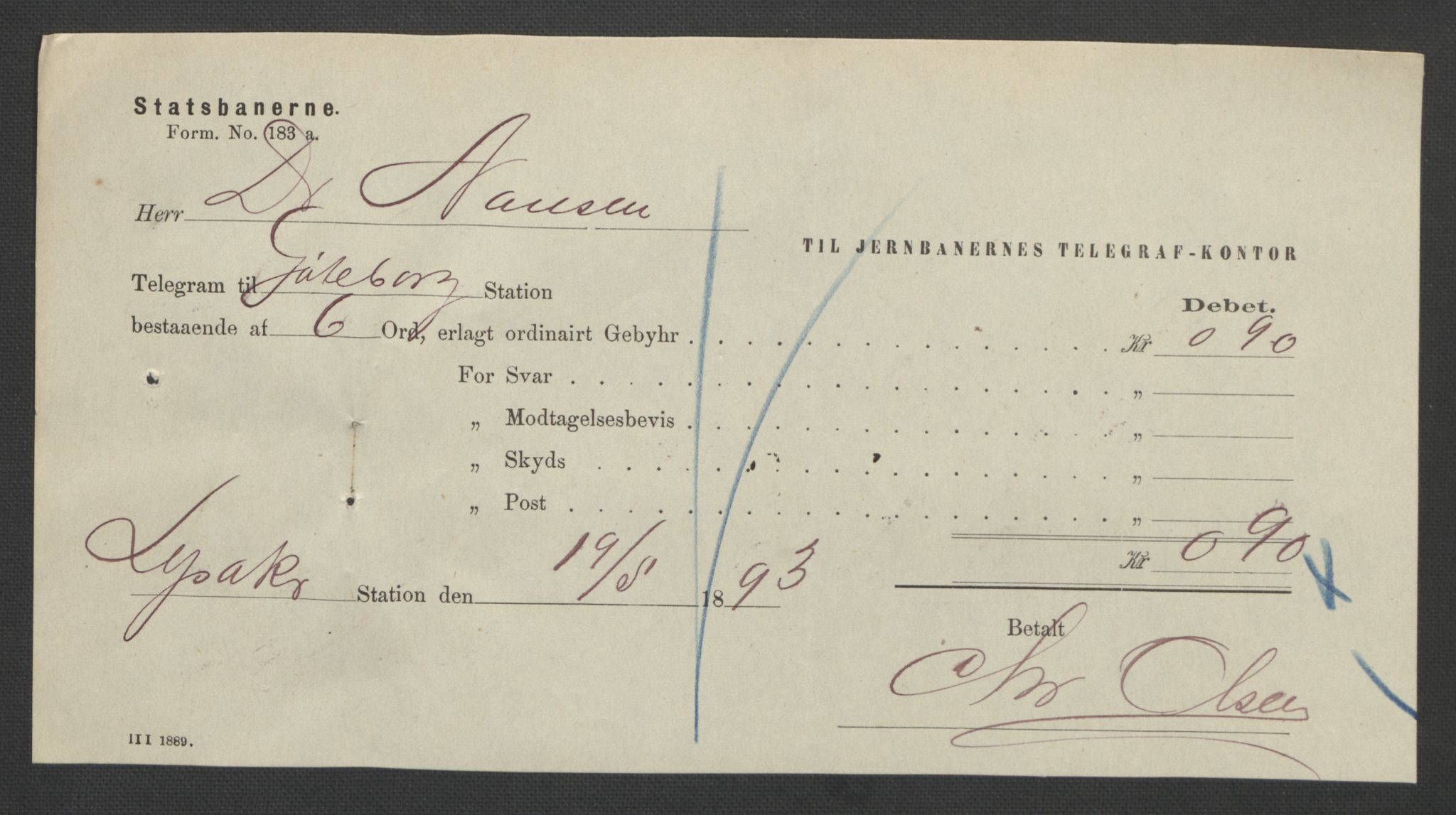 Arbeidskomitéen for Fridtjof Nansens polarekspedisjon, RA/PA-0061/R/L0008/0002: Regnskapsbilag nr. 1-554 / Kassabilag 201-300, 1892-1893, p. 44