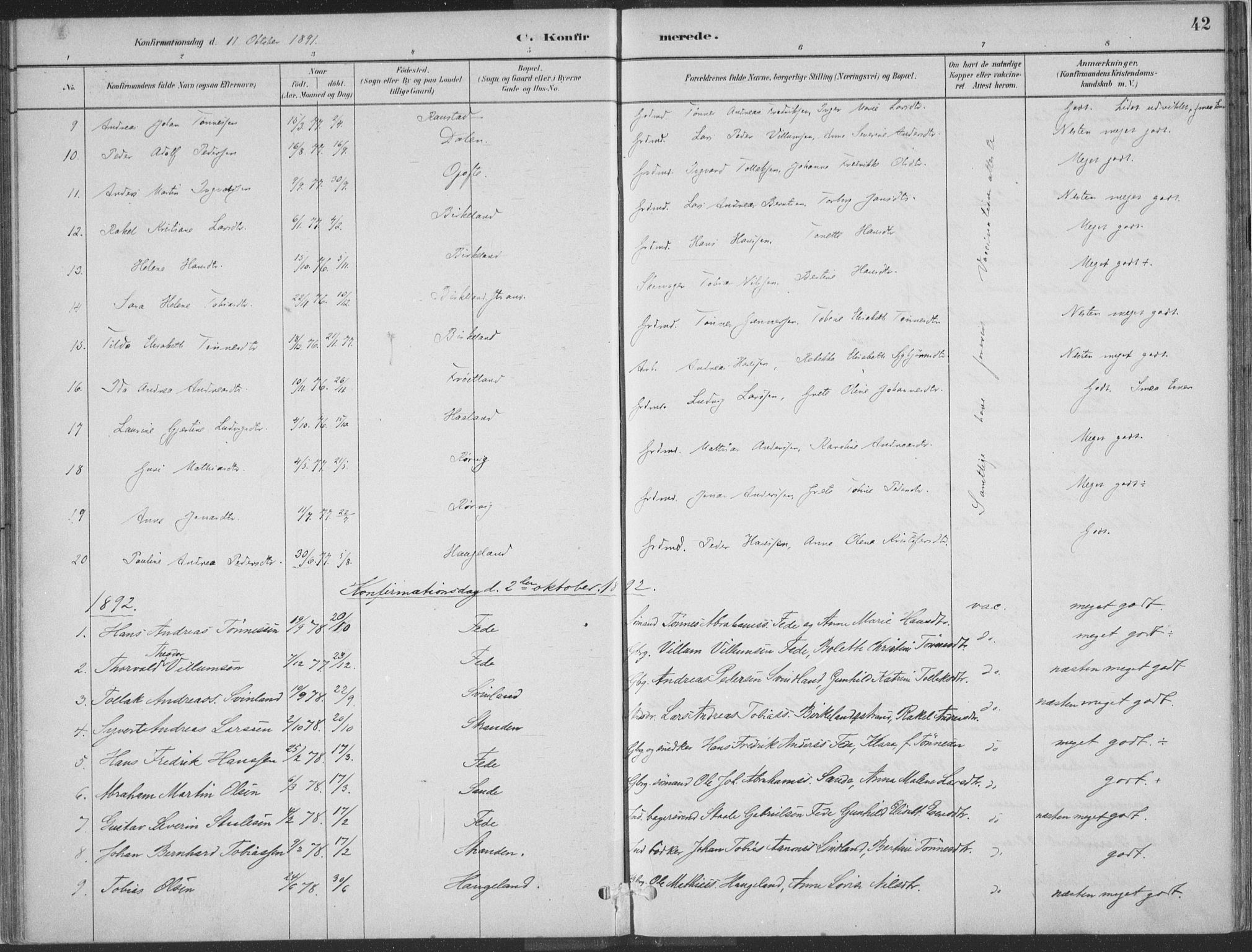 Kvinesdal sokneprestkontor, SAK/1111-0026/F/Fa/Faa/L0004: Parish register (official) no. A 4, 1882-1897, p. 42