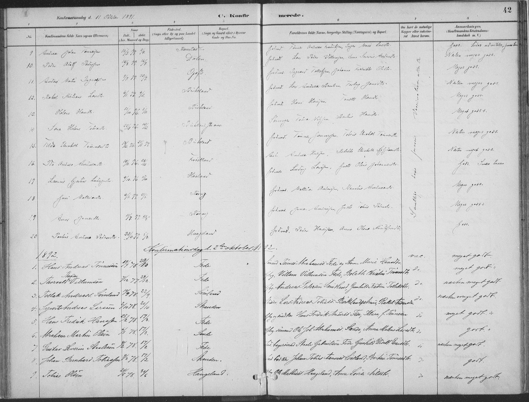 Kvinesdal sokneprestkontor, AV/SAK-1111-0026/F/Fa/Faa/L0004: Parish register (official) no. A 4, 1882-1897, p. 42