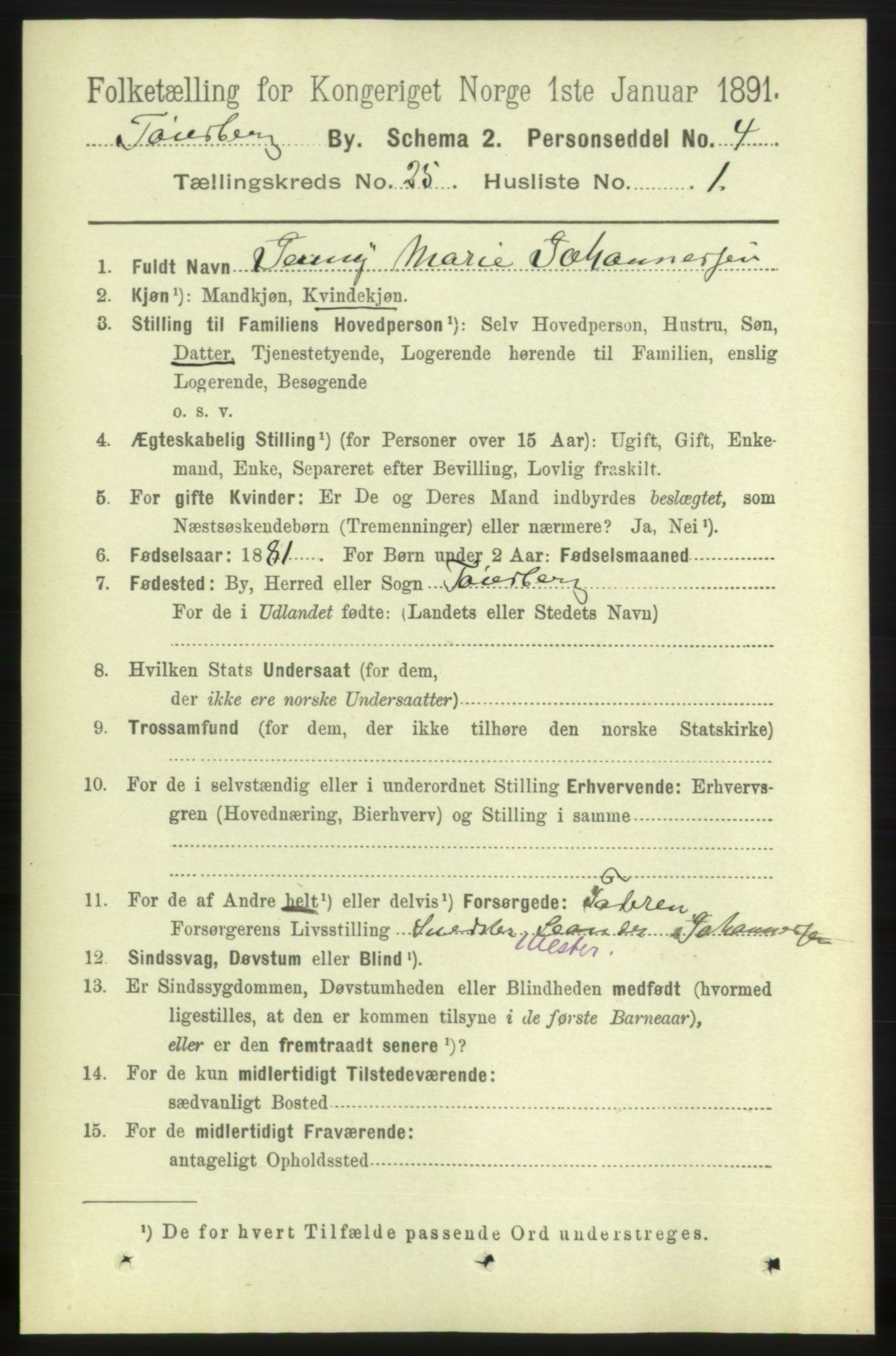 RA, 1891 census for 0705 Tønsberg, 1891, p. 6474