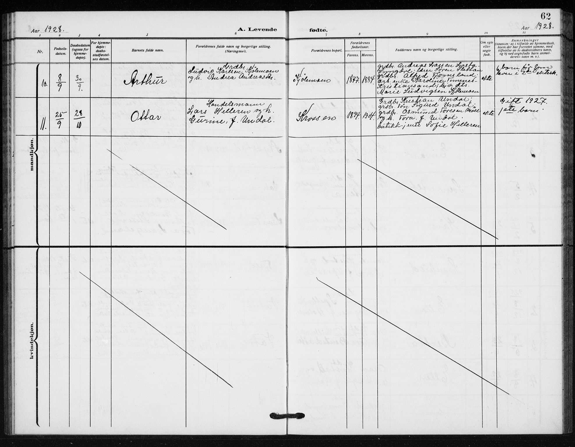 Holum sokneprestkontor, SAK/1111-0022/F/Fb/Fba/L0006: Parish register (copy) no. B 6, 1910-1936, p. 62
