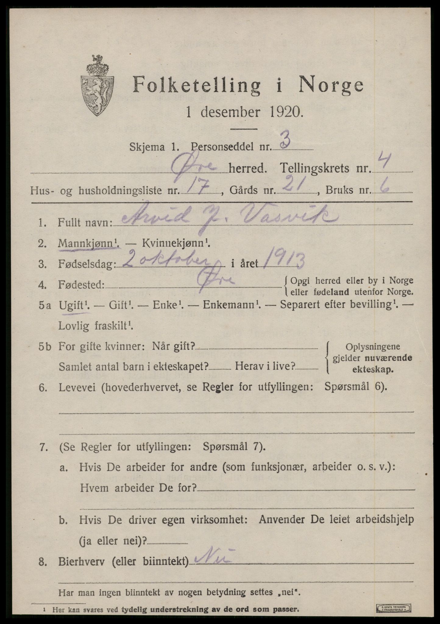 SAT, 1920 census for Øre, 1920, p. 2217