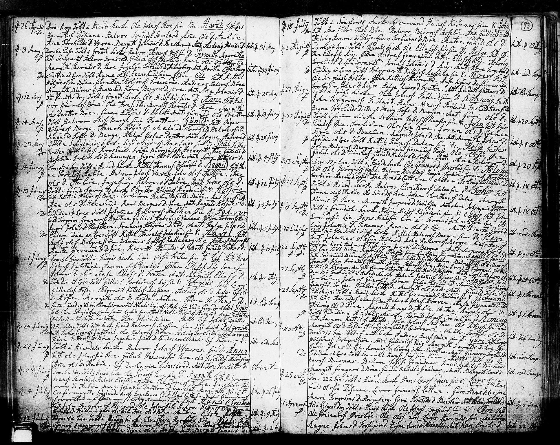 Hjartdal kirkebøker, SAKO/A-270/F/Fa/L0003: Parish register (official) no. I 3, 1727-1775, p. 93
