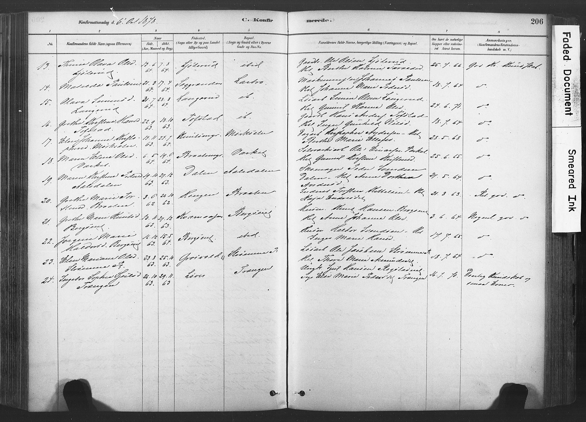 Sandsvær kirkebøker, AV/SAKO-A-244/F/Fd/L0001: Parish register (official) no. IV 1, 1878-1906, p. 206