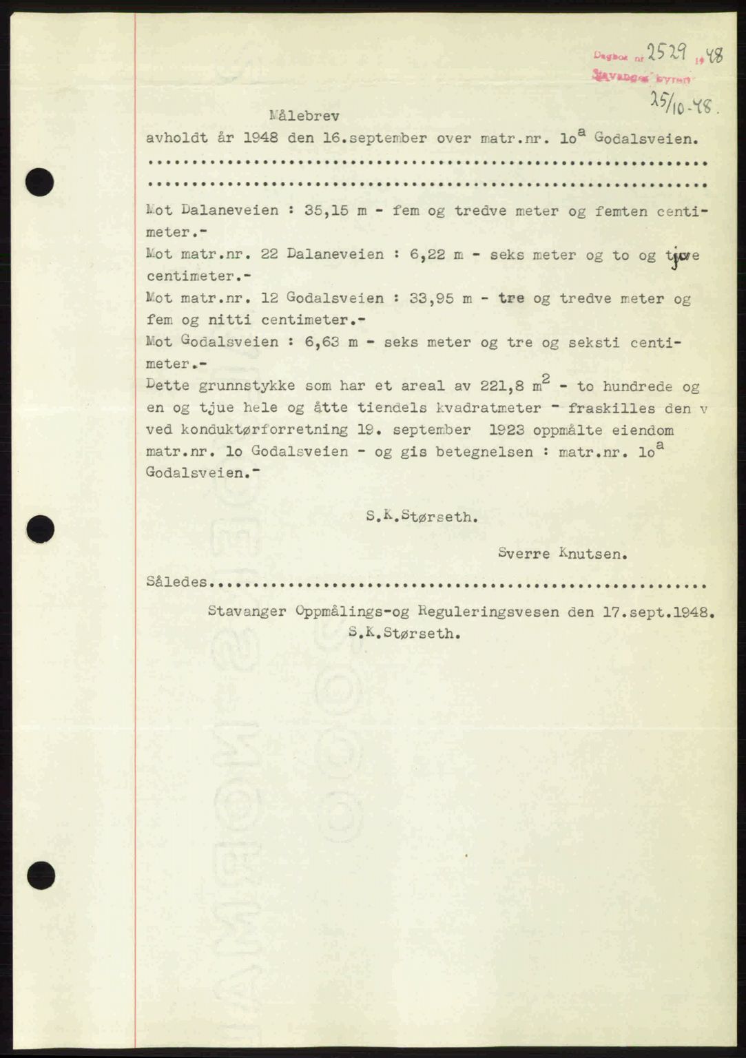 Stavanger byrett, SAST/A-100455/002/G/Gb/L0023: Mortgage book no. A12, 1948-1949, Diary no: : 2529/1948