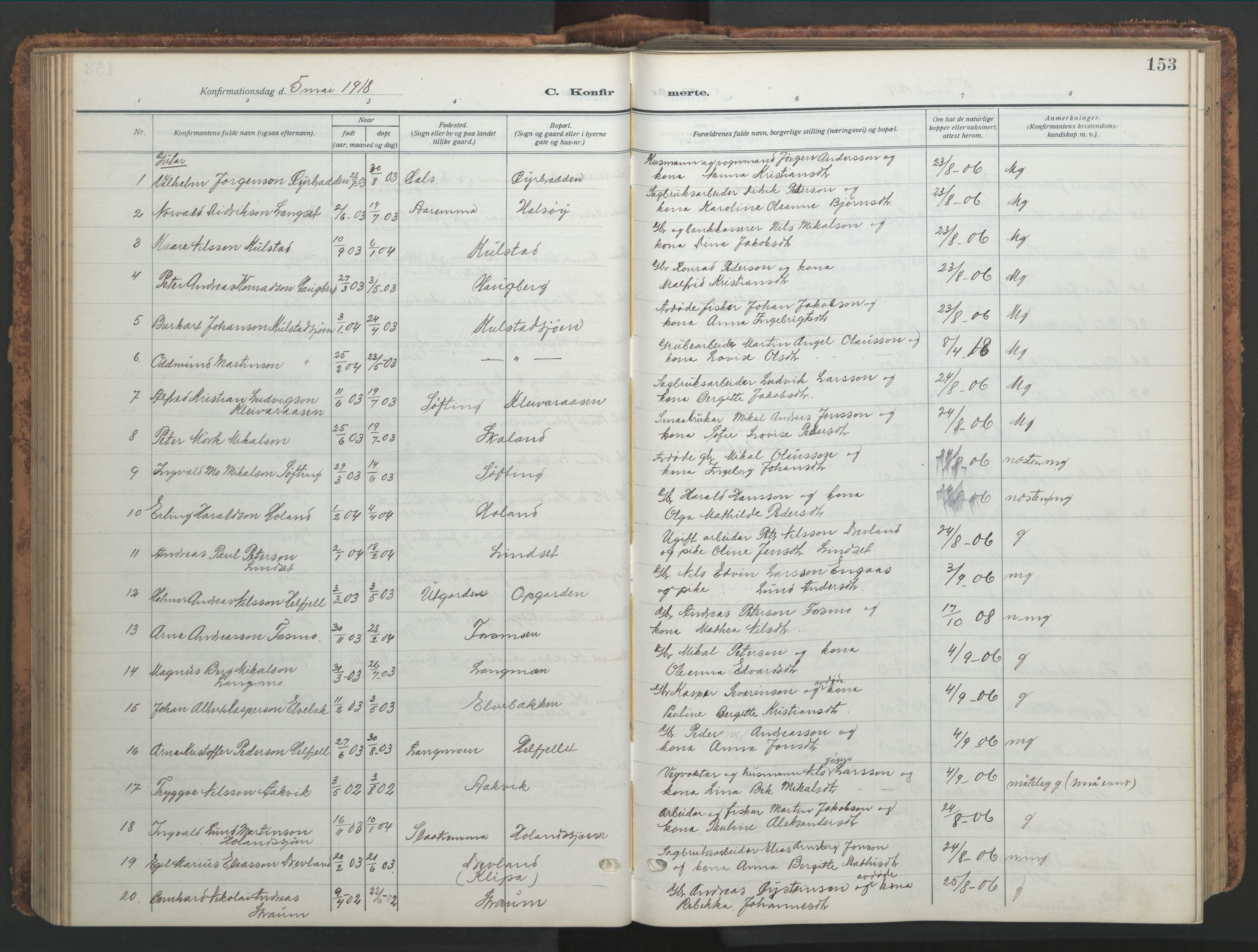 Ministerialprotokoller, klokkerbøker og fødselsregistre - Nordland, SAT/A-1459/820/L0302: Parish register (copy) no. 820C04, 1917-1948, p. 153