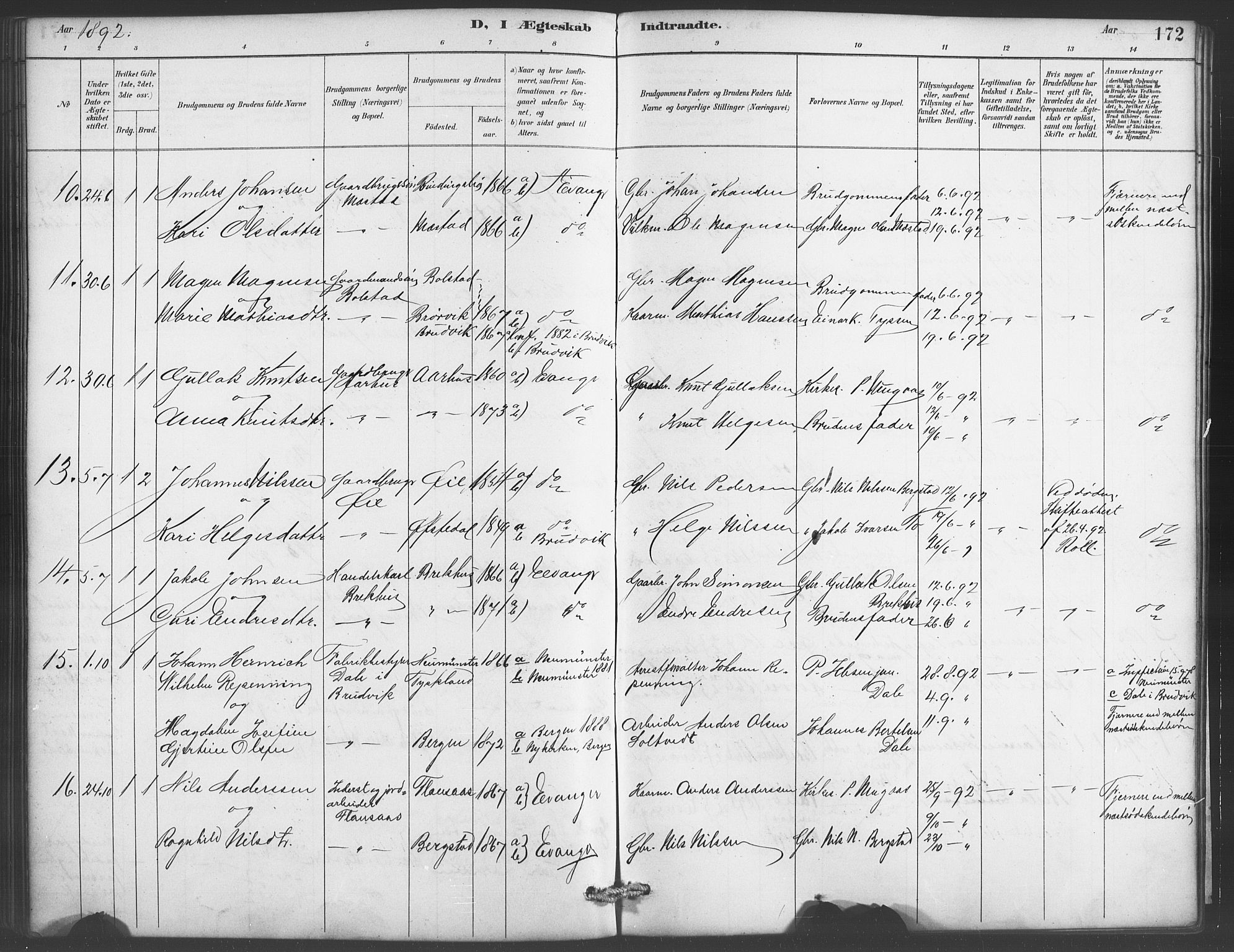 Evanger sokneprestembete, SAB/A-99924: Parish register (copy) no. A 4, 1887-1897, p. 172