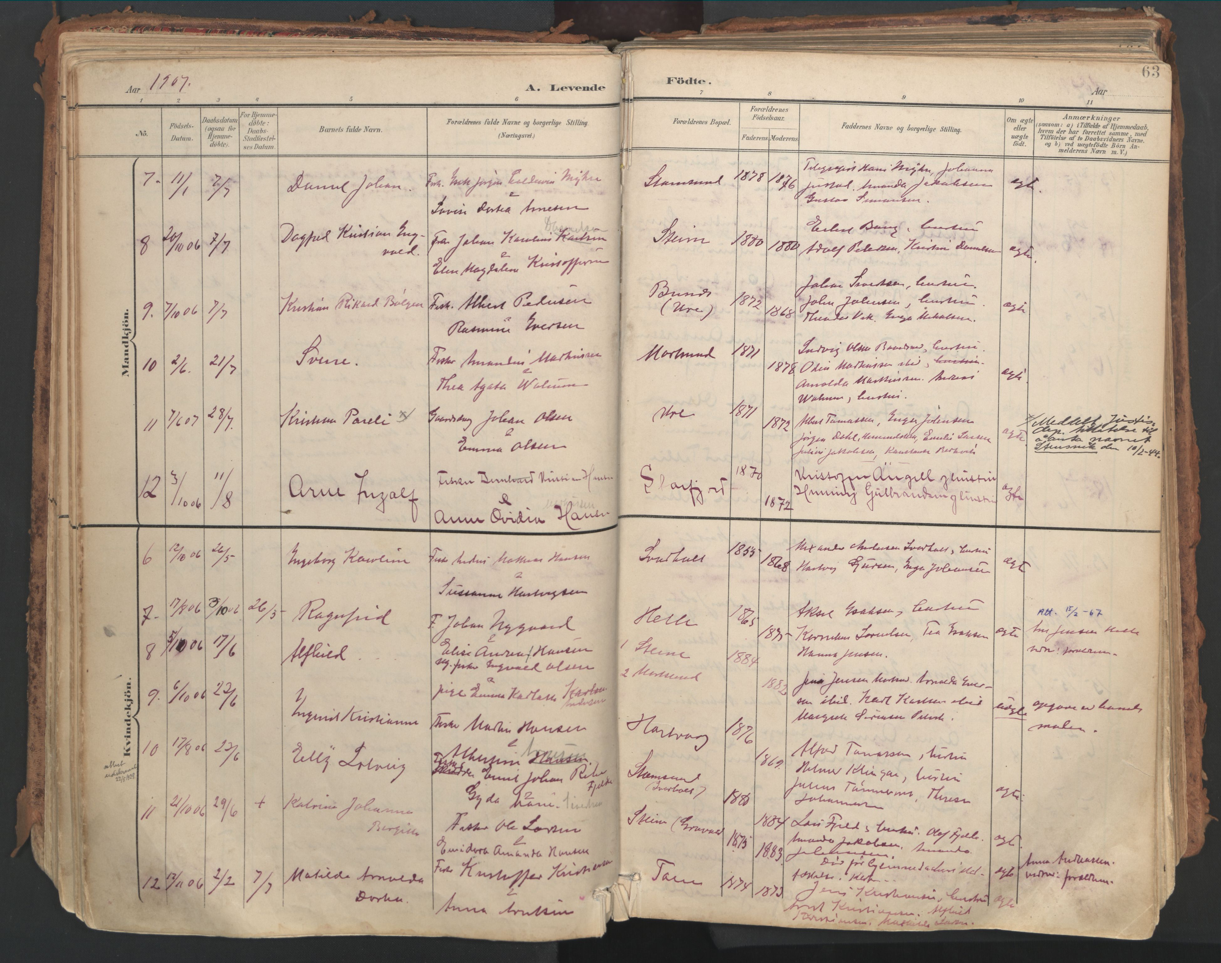 Ministerialprotokoller, klokkerbøker og fødselsregistre - Nordland, AV/SAT-A-1459/882/L1180: Parish register (official) no. 882A02, 1897-1913, p. 63