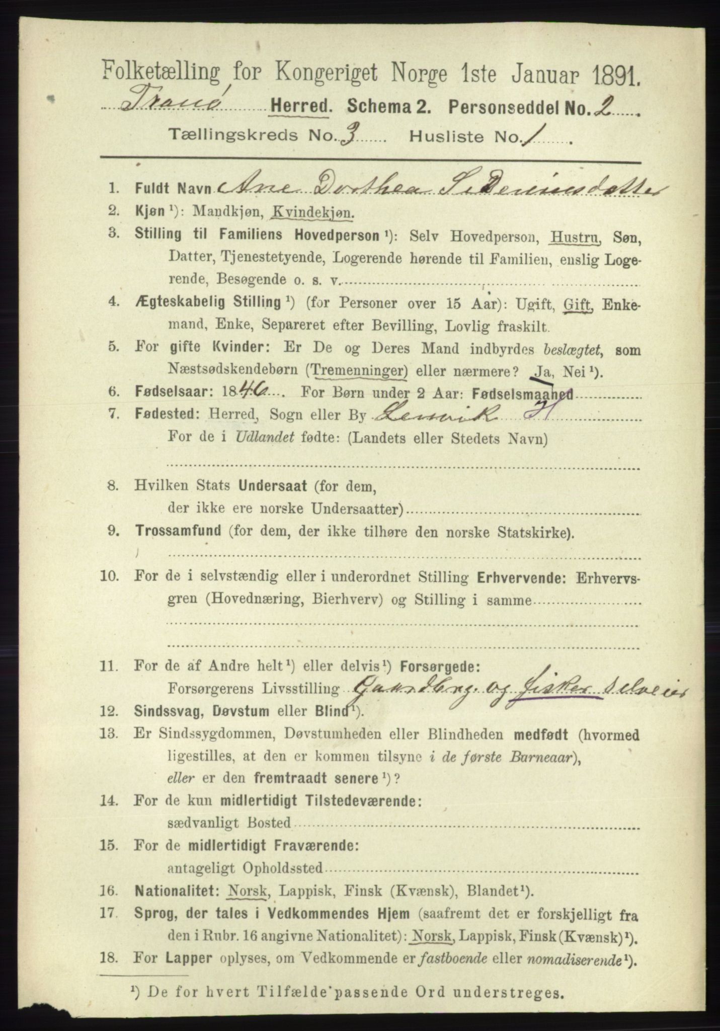 RA, 1891 census for 1927 Tranøy, 1891, p. 887