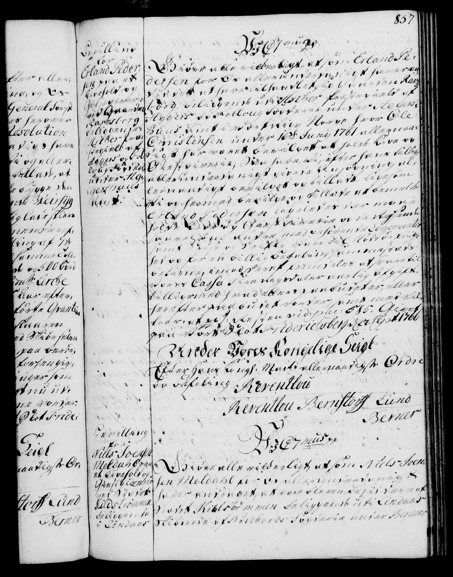 Rentekammeret, Kammerkanselliet, AV/RA-EA-3111/G/Gg/Gga/L0007: Norsk ekspedisjonsprotokoll med register (merket RK 53.7), 1759-1768, p. 857