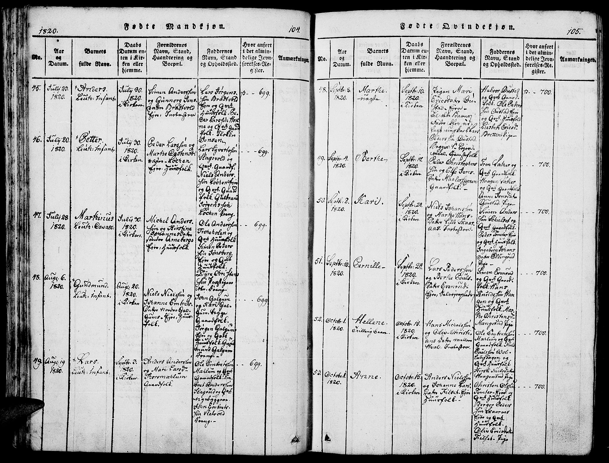 Romedal prestekontor, AV/SAH-PREST-004/K/L0002: Parish register (official) no. 2, 1814-1828, p. 104-105