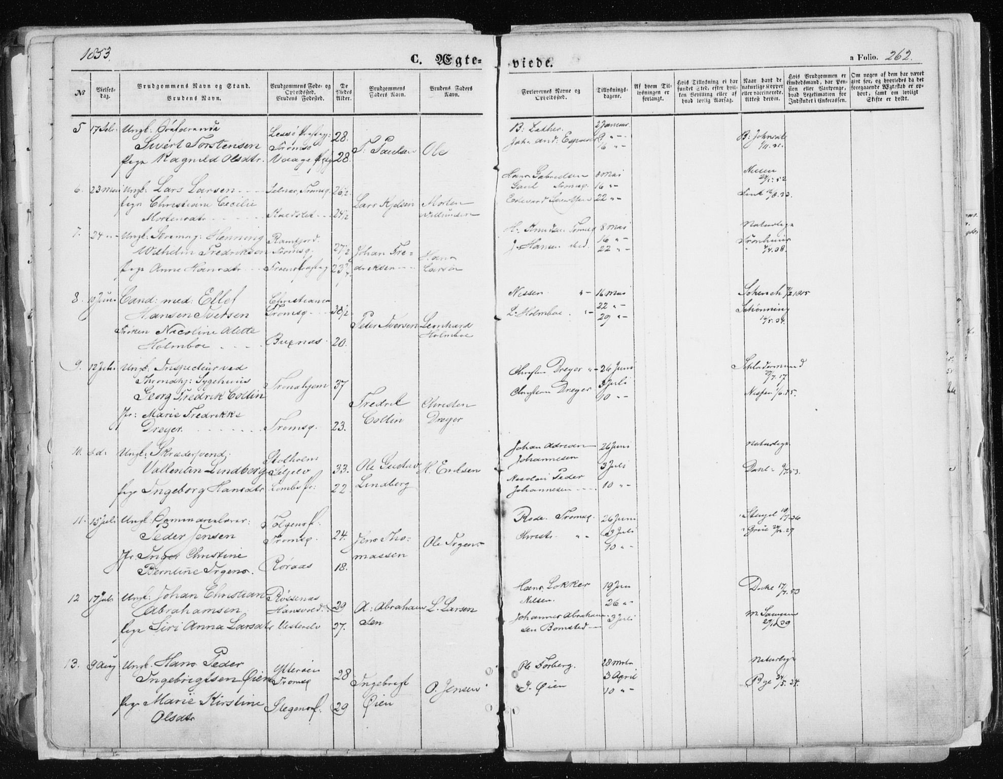 Tromsø sokneprestkontor/stiftsprosti/domprosti, SATØ/S-1343/G/Ga/L0010kirke: Parish register (official) no. 10, 1848-1855, p. 262