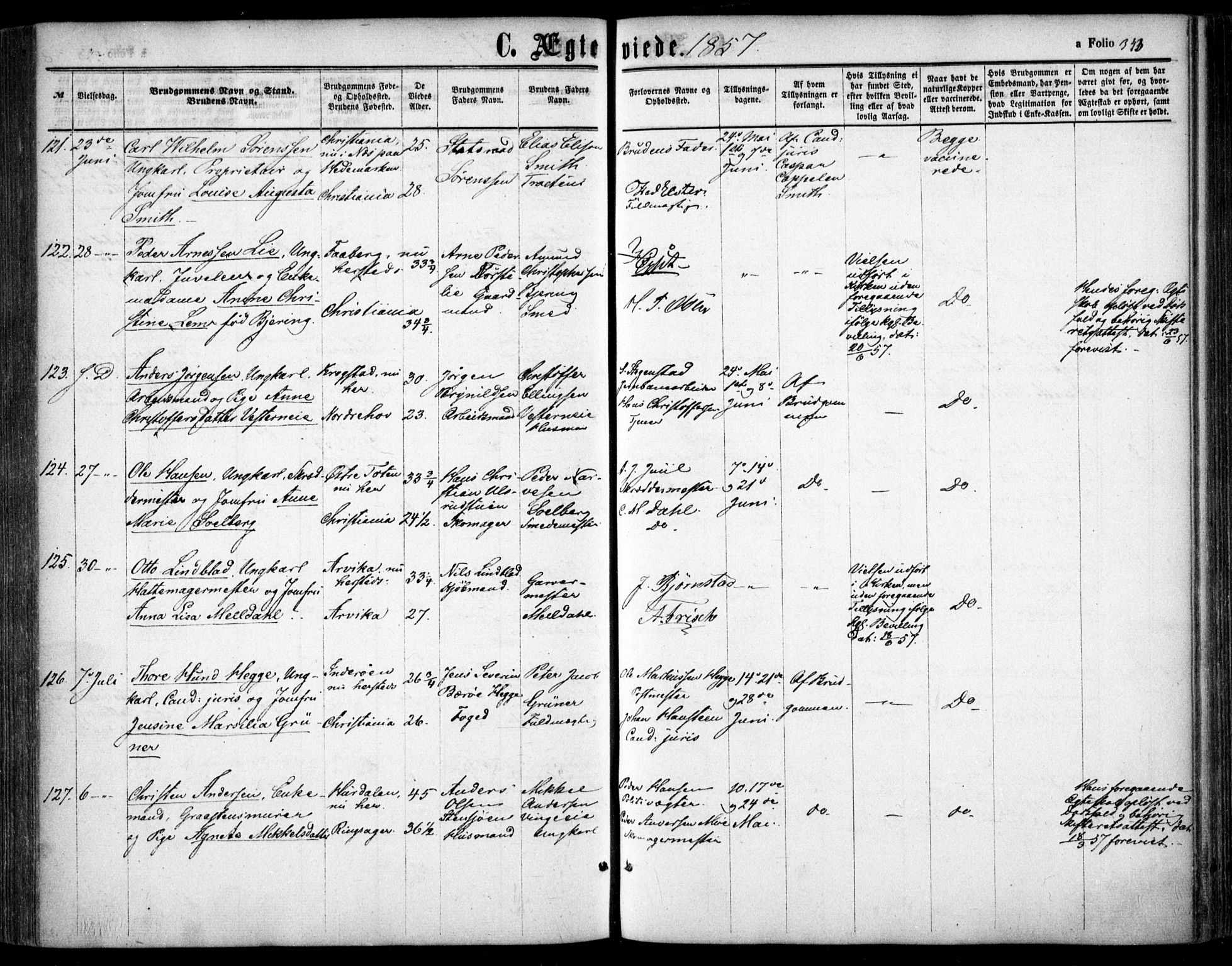 Oslo domkirke Kirkebøker, AV/SAO-A-10752/F/Fa/L0020: Parish register (official) no. 20, 1848-1865, p. 343