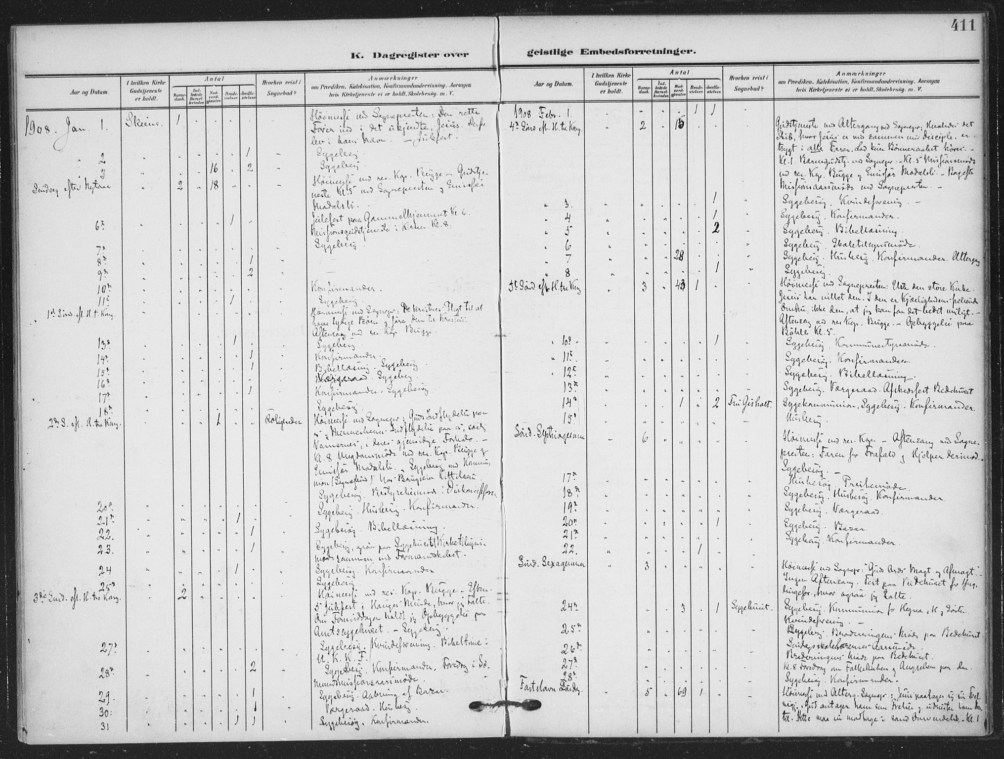 Skien kirkebøker, AV/SAKO-A-302/F/Fa/L0012: Parish register (official) no. 12, 1908-1914, p. 411