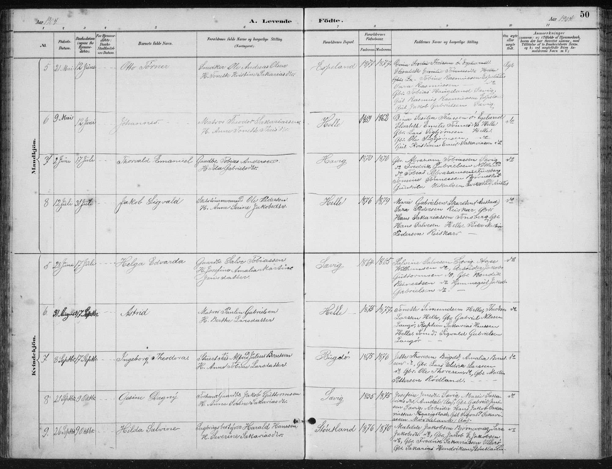 Herad sokneprestkontor, SAK/1111-0018/F/Fb/Fbb/L0004: Parish register (copy) no. B 4, 1890-1935, p. 50