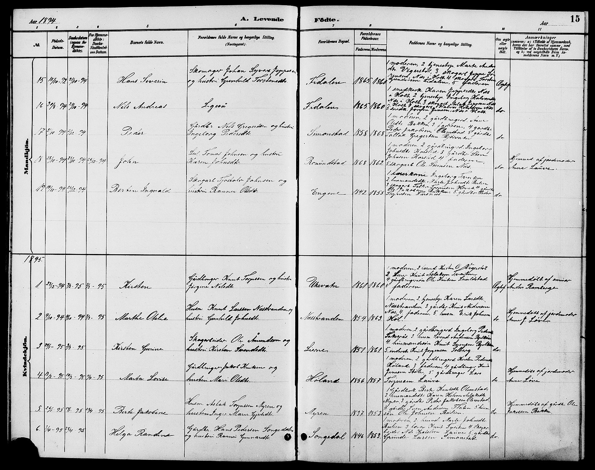 Gjerstad sokneprestkontor, SAK/1111-0014/F/Fb/Fbb/L0004: Parish register (copy) no. B 4, 1890-1910, p. 15