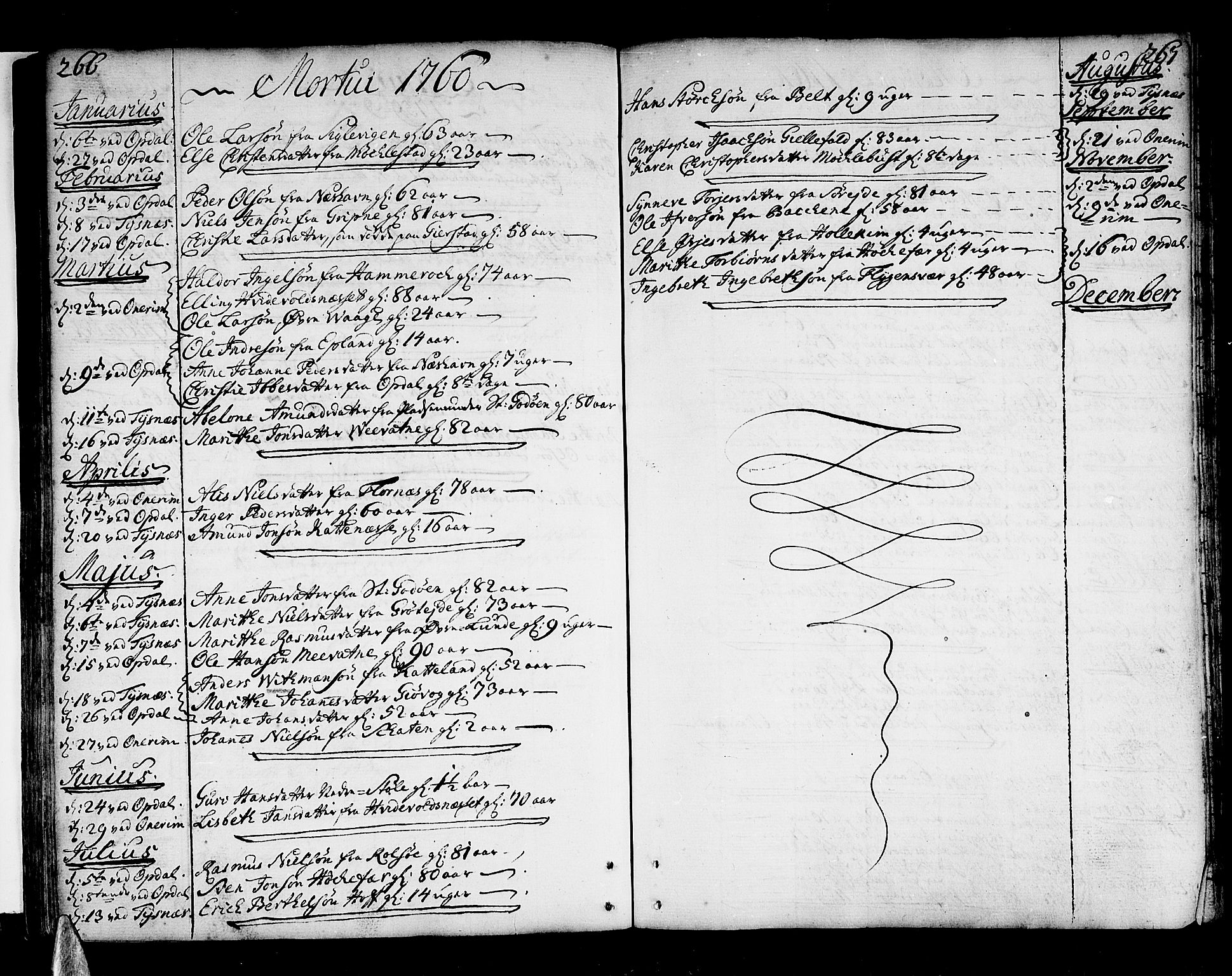Tysnes sokneprestembete, SAB/A-78601/H/Haa: Parish register (official) no. A 4, 1750-1761, p. 266-267