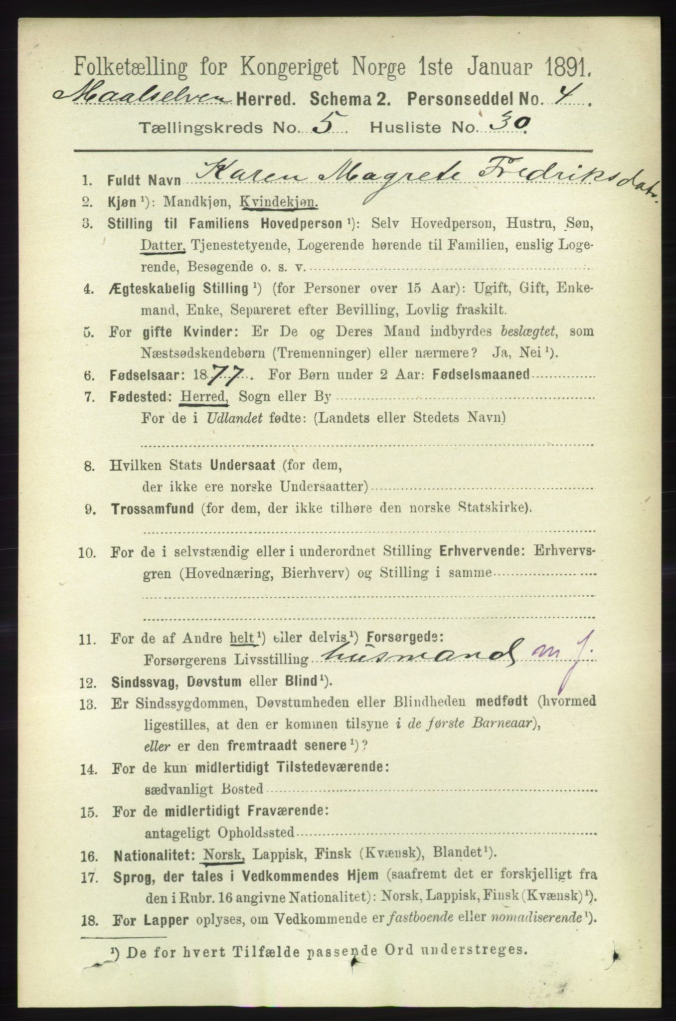 RA, 1891 census for 1924 Målselv, 1891, p. 1820